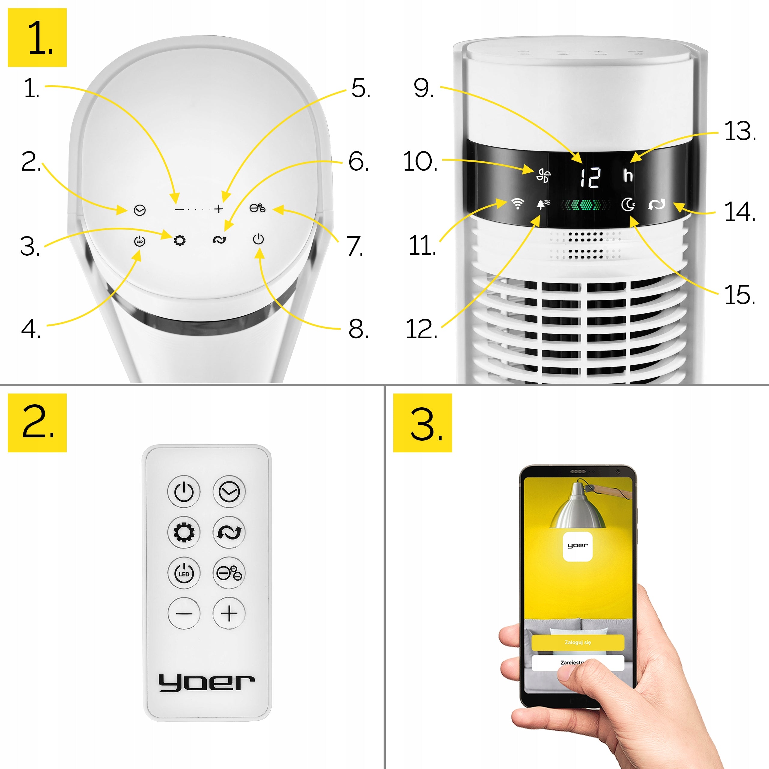 SILENT COLUMN FAN FLOOR FAN STANDING WIFI YOER + IONIZATION Brand Yoer