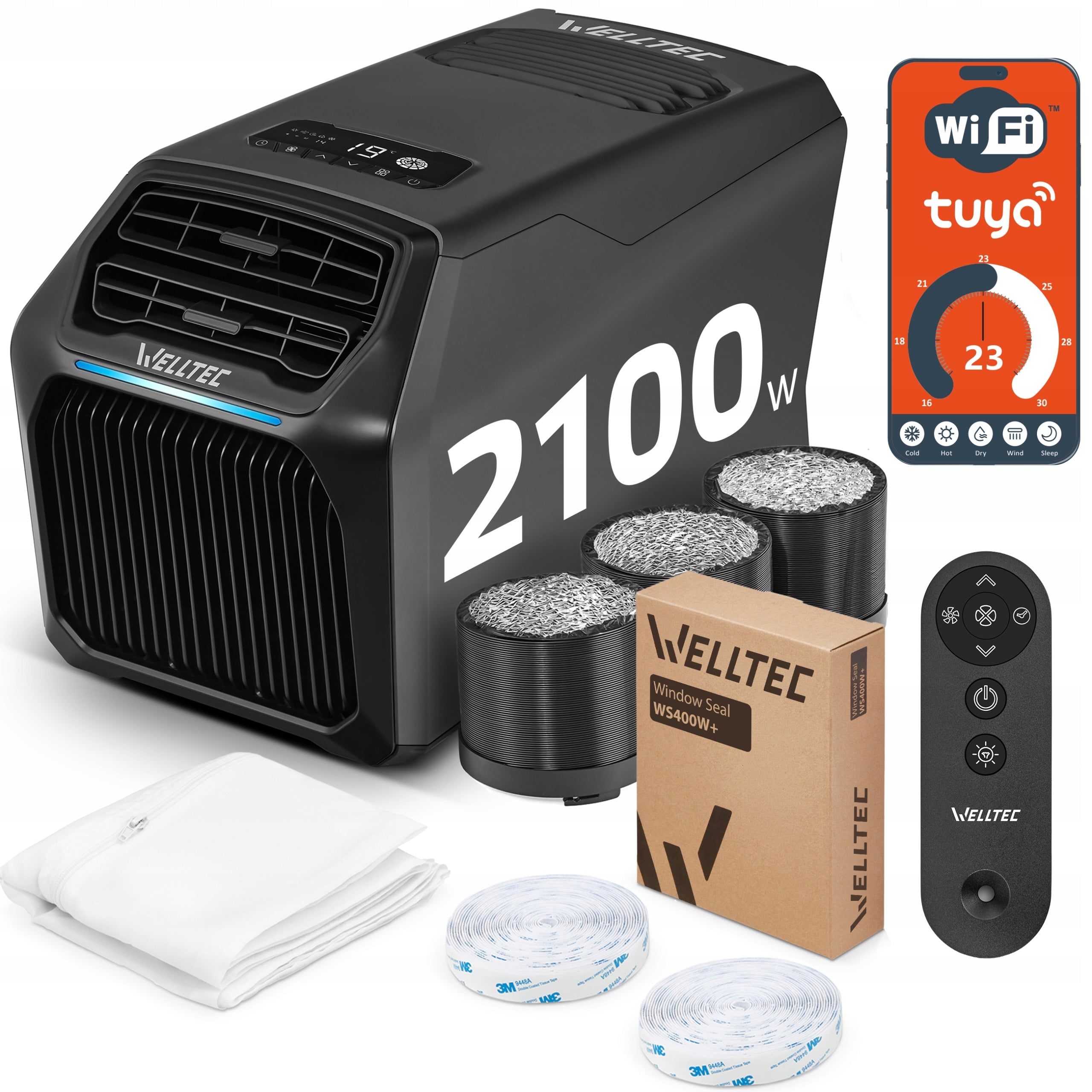 SILENT PORTABLE AIR CONDITIONER WELLTEC ACE2 PRO 2,1kW - TWO-PIPE FOR MOTORHOME