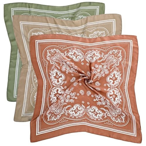 SILK HEAD SCARF FOR WOMEN SQUARE SATIN BROWN KHAKI 3 PCS Brand no brand