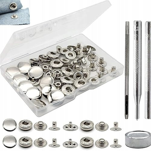 SILVER METAL SNAPS WITHOUT SEWING FOR JACKET CLOTHES SET OF 12 PAIRS