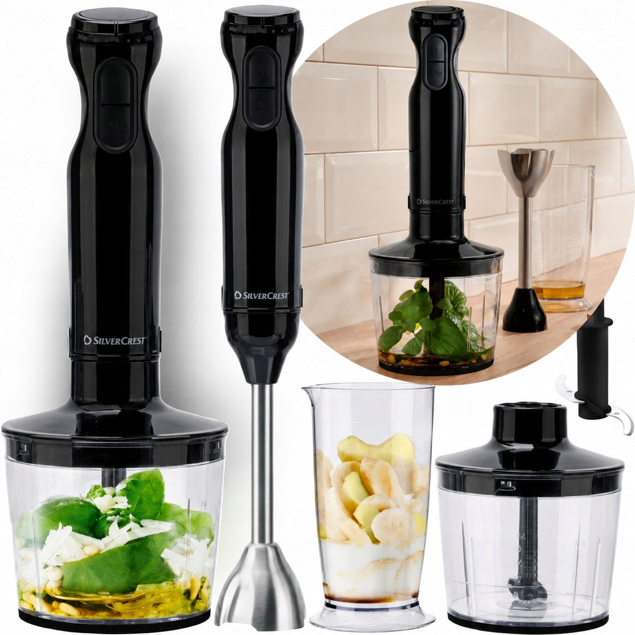 SILVERCREST Hand Blender BLACK With Shredder SSMS 600 G7, 600 W