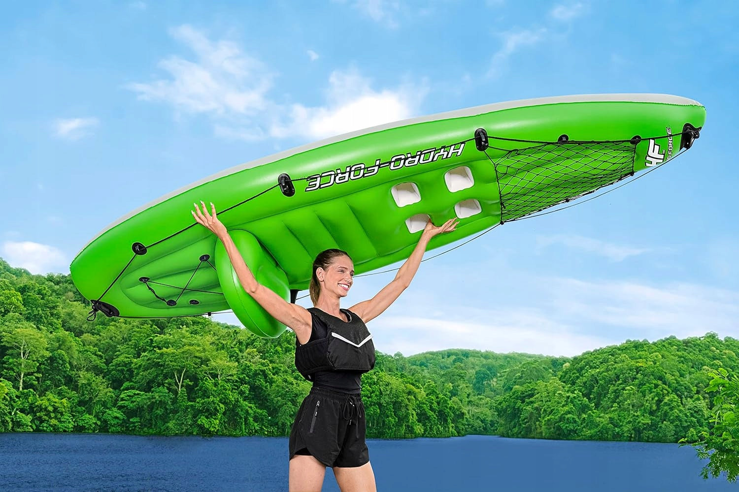 SINGLE INFLATABLE KAYAK 285 CM GREEN FOR RECREATION AND FISHING Number of seats 1