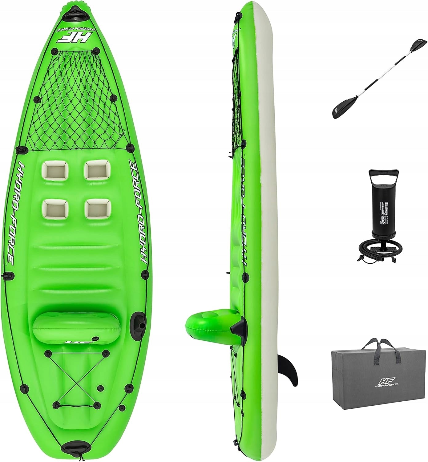SINGLE INFLATABLE KAYAK 285 CM GREEN FOR RECREATION AND FISHING