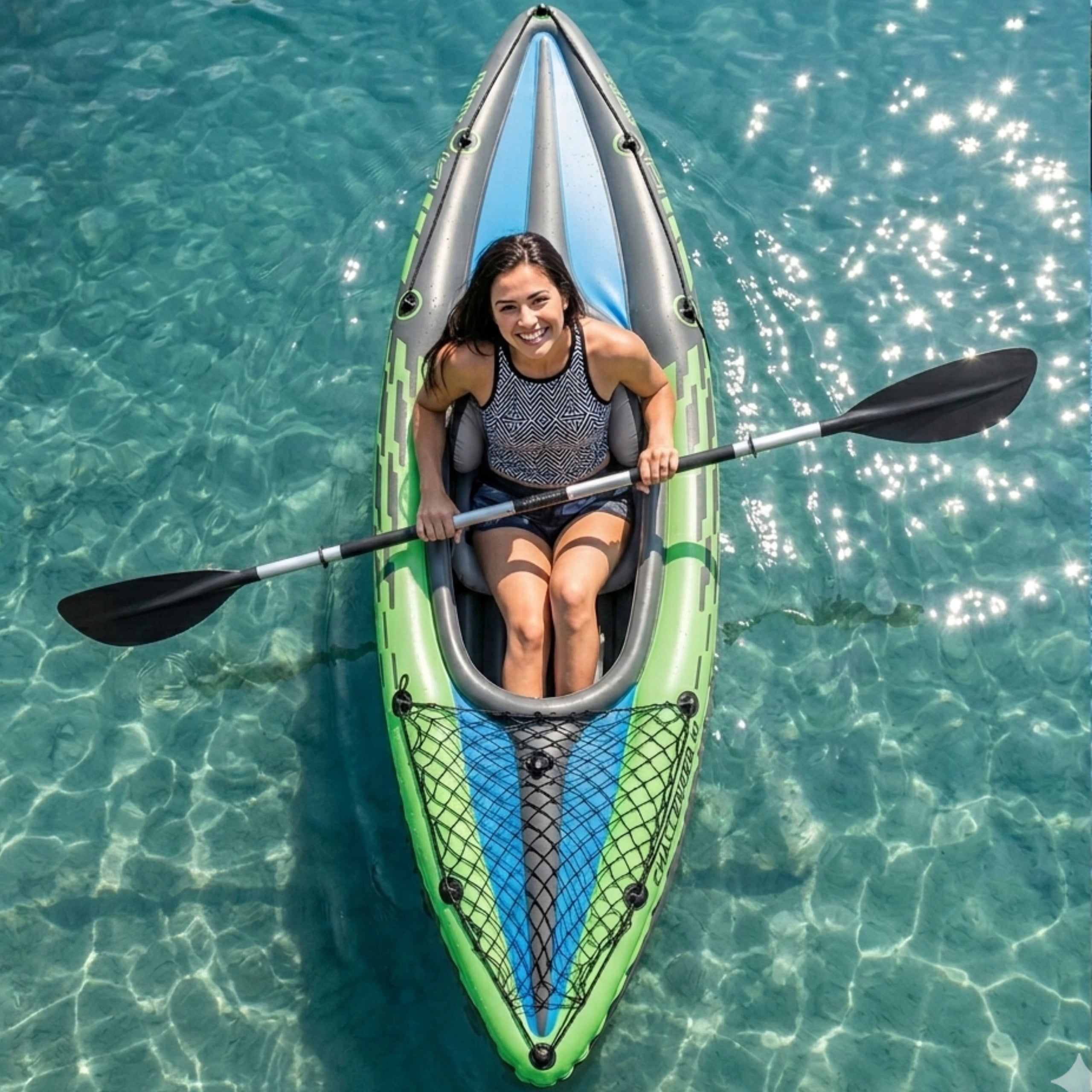SINGLE INFLATABLE KAYAK Complete Stable Paddle Set Pump Bag Packaging status original