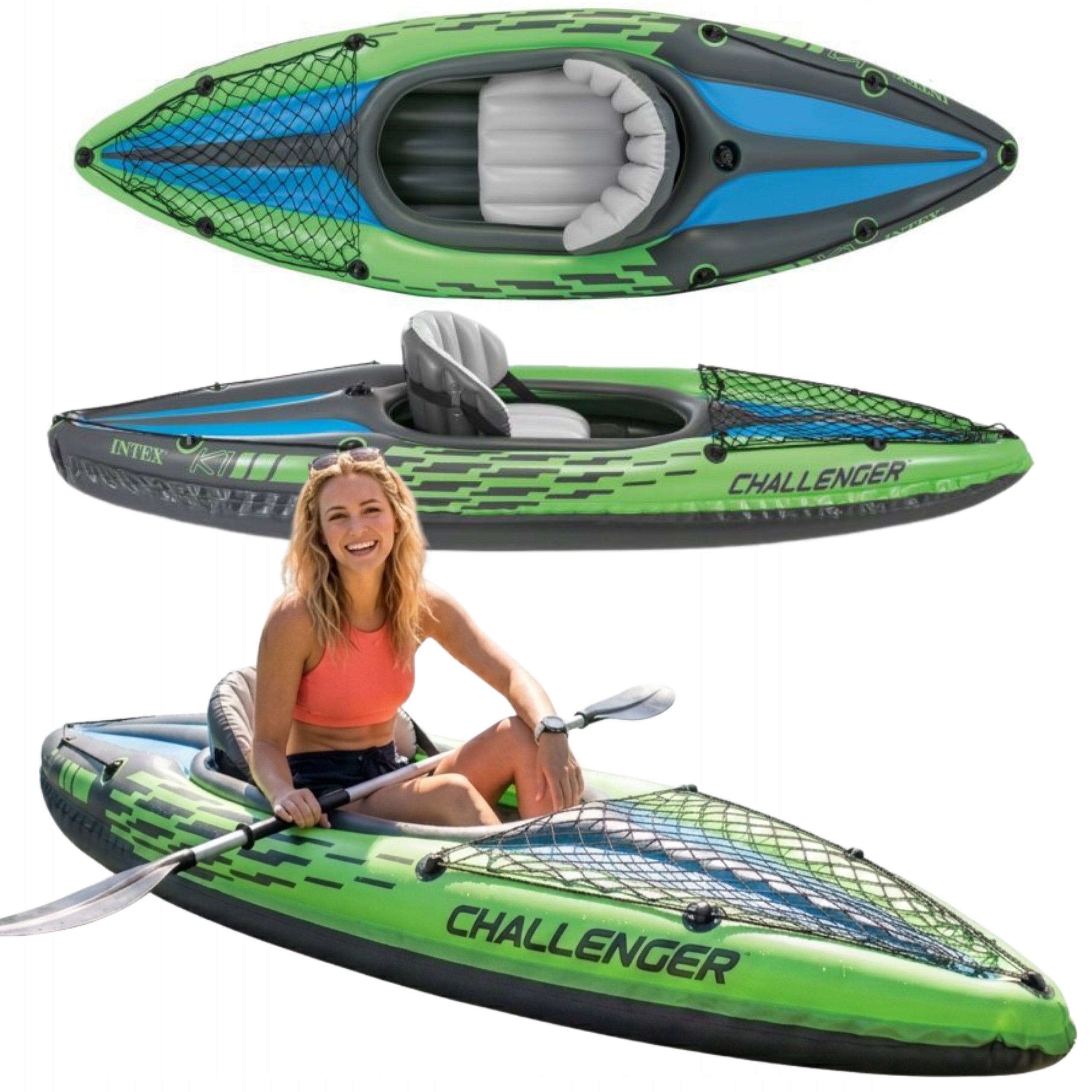 SINGLE INFLATABLE KAYAK Complete Stable Paddle Set Pump Bag