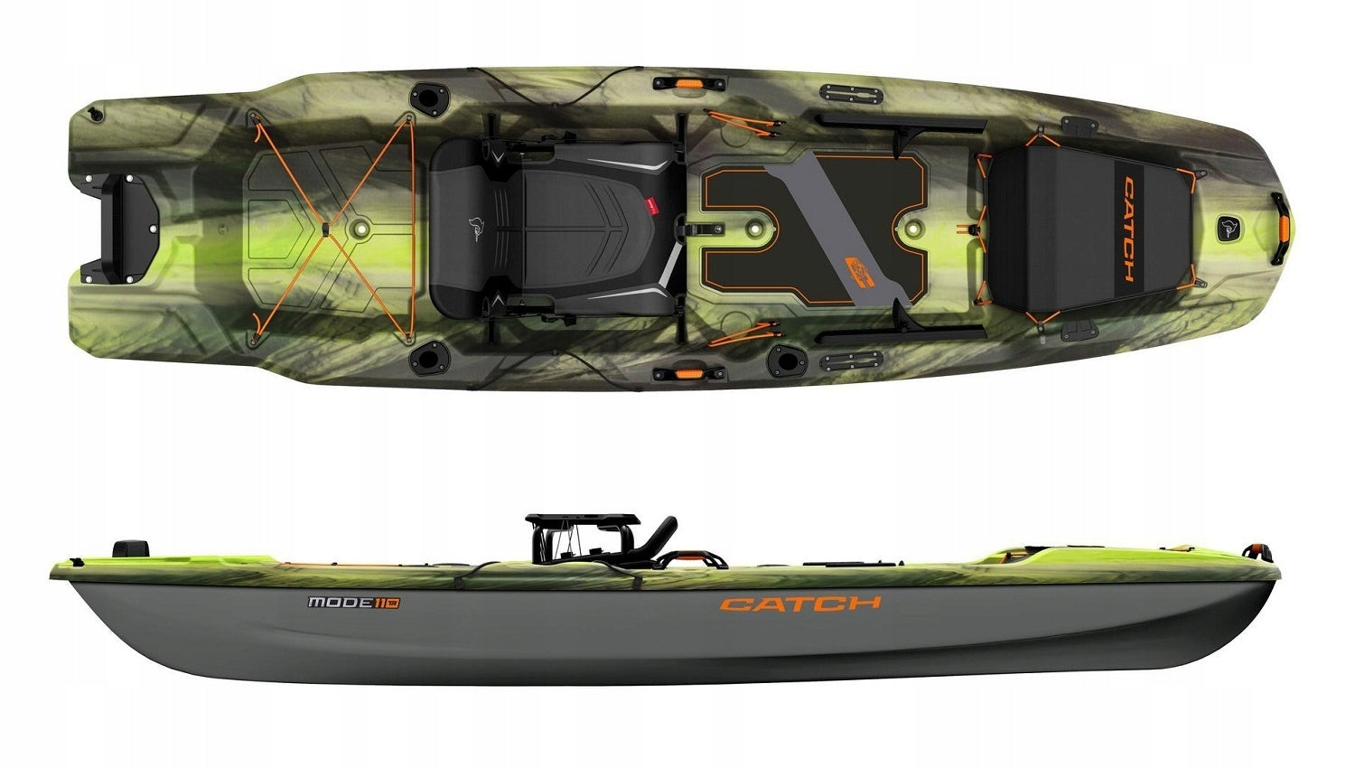 SINGLE-PERSON FISHING KAYAK CATCH MODE 110 TR PELICAN TRANSOM FOR ENGINE