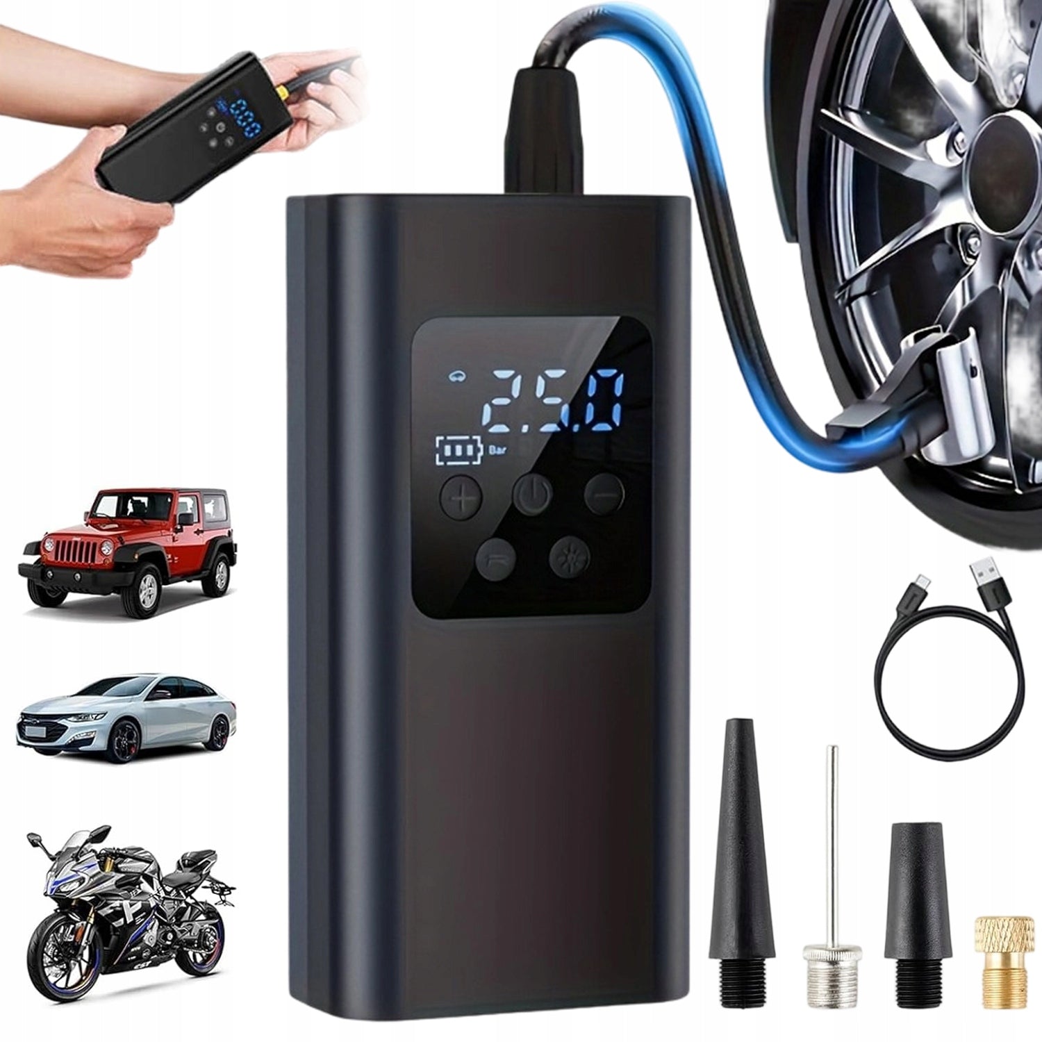 SINGLE TOUCH ELECTRIC PUMP WITH AUTOMATIC TIRE STOP 150PSI
