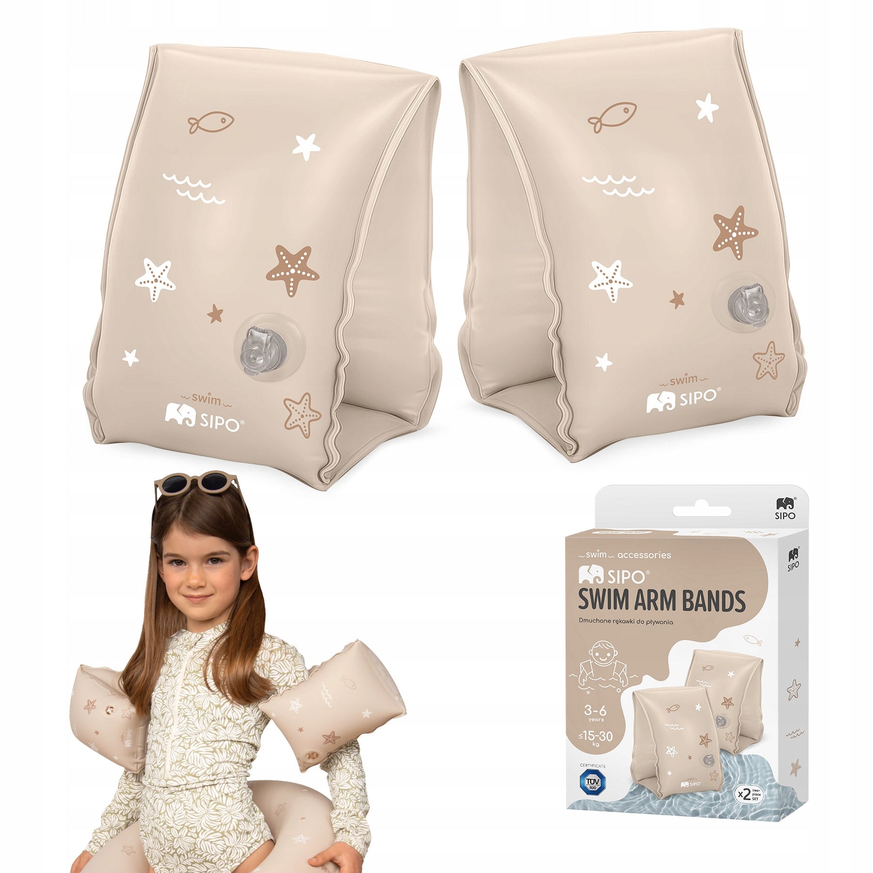SIPO CHILDREN'S SWIMMING SLEEVES INFLATABLE BEIGE MATT 3-6 YEARS FOR SWIMMING POOL