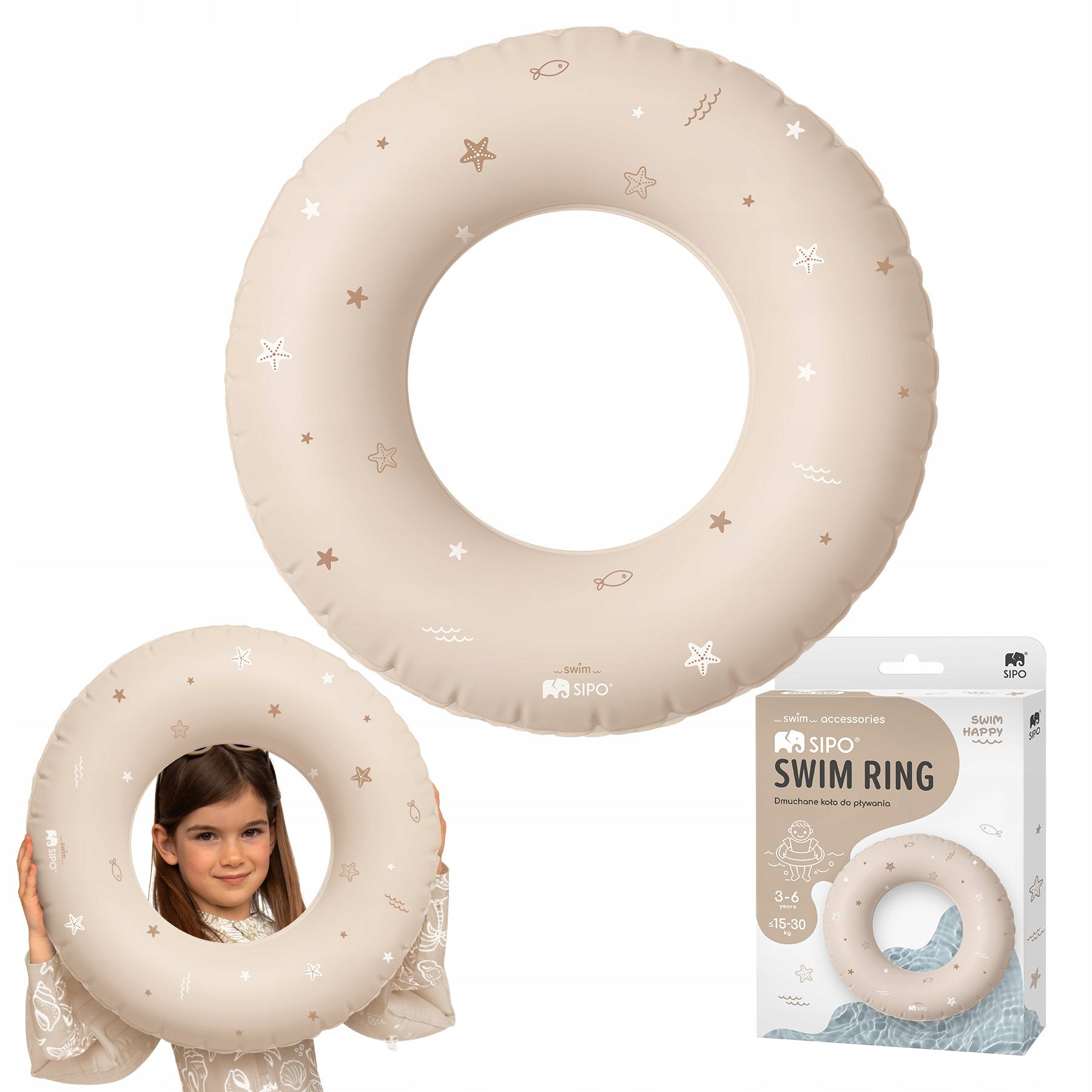 SIPO INFLATABLE SWIMMING WHEEL SWIMMING POOL WHEEL FOR CHILDREN LEARNING 3-6 YEARS BEIGE