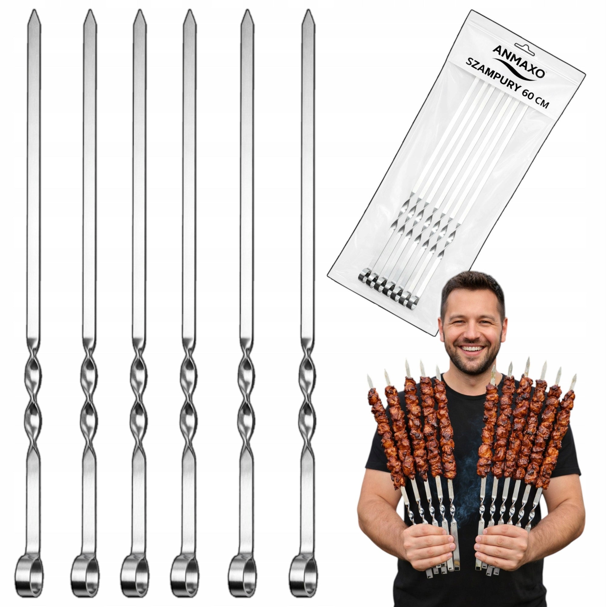 SKEWERS SHAMPOOS FOR SKEWERS MEAT FOR GRILL 6PCS 60cm STAINLESS
