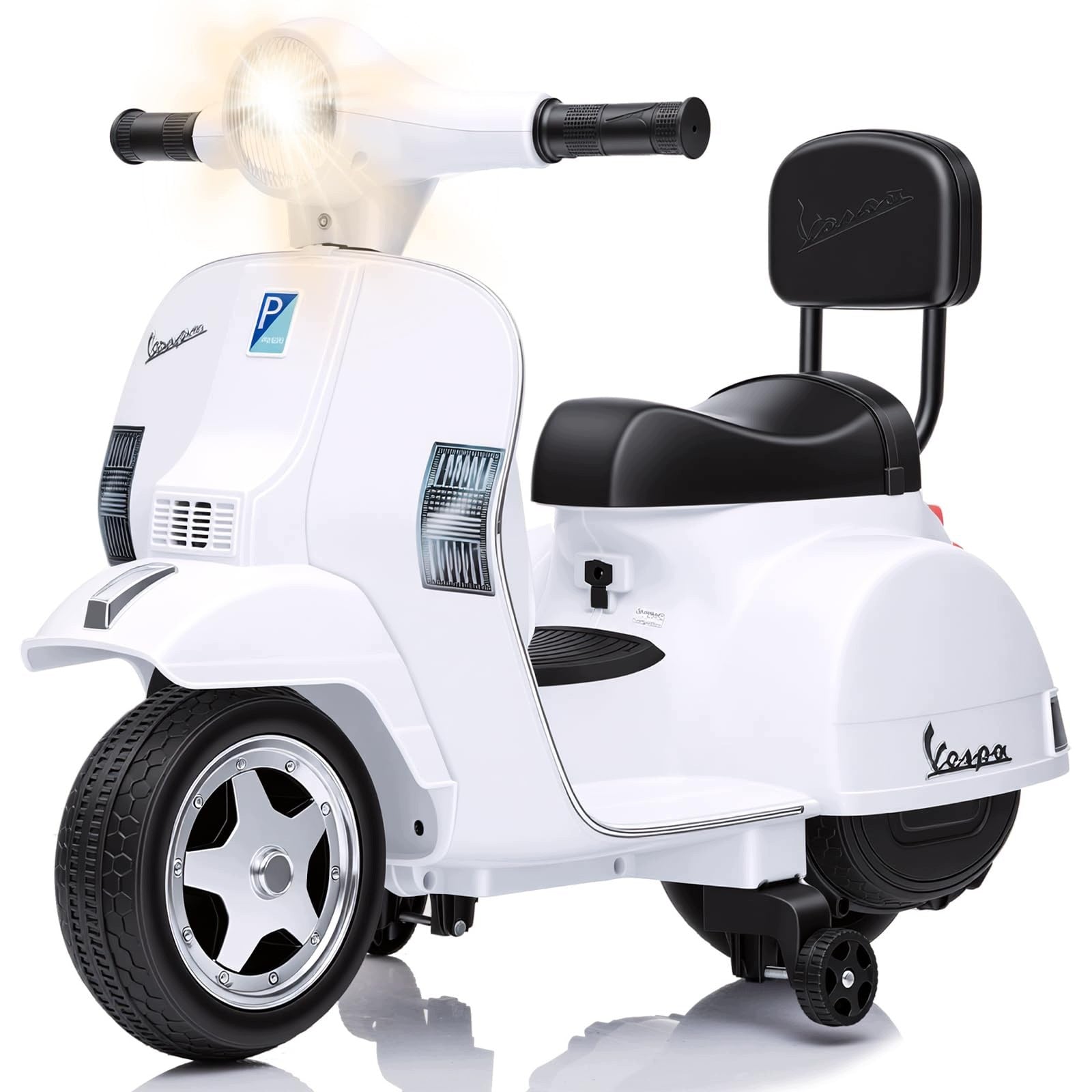 SKUTER ELEKTRYCZNY DLA DZIECI 6V Z BOCZNYMI KÓŁKAMI MUZYKA ŚWIATŁA BIAŁY