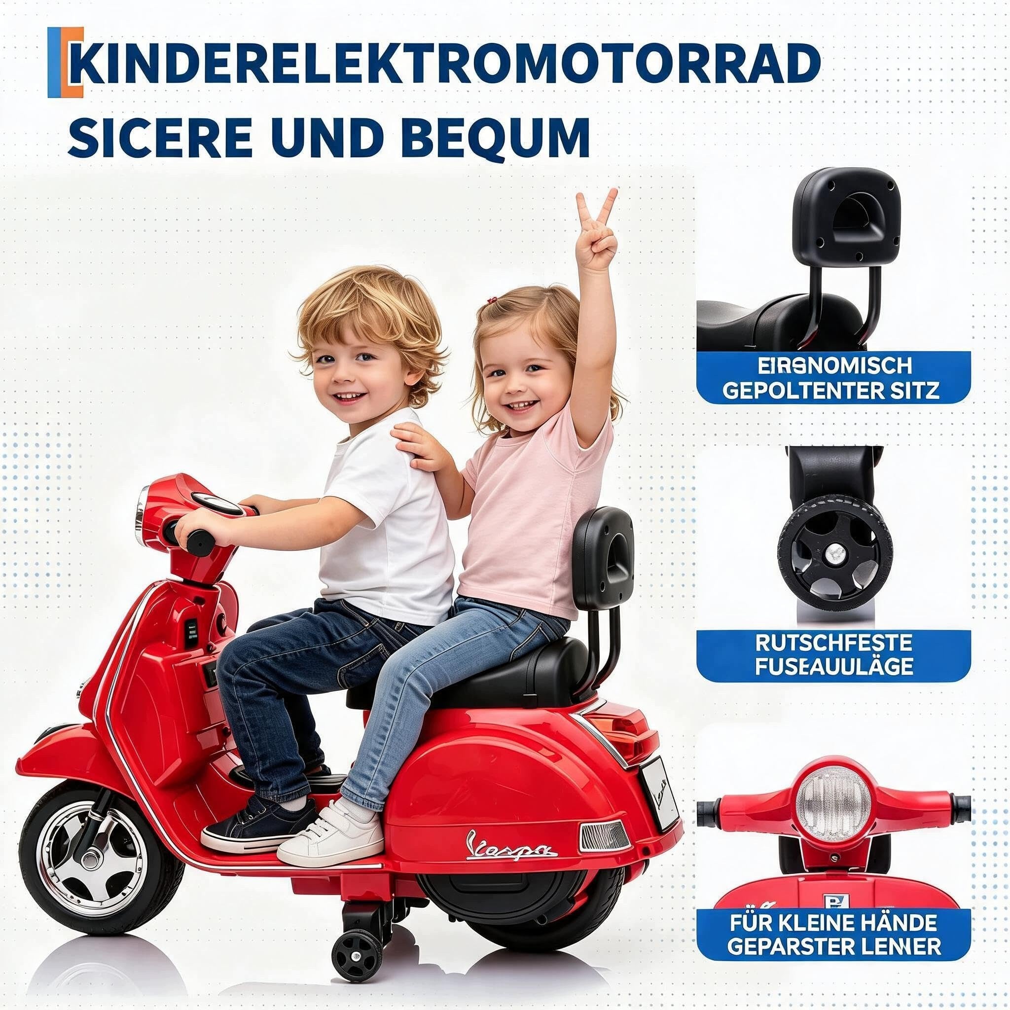 SKUTER ELEKTRYCZNY DLA DZIECI 6V Z BOCZNYMI KÓŁKAMI MUZYKA ŚWIATŁA CZERWONY Brand no brand