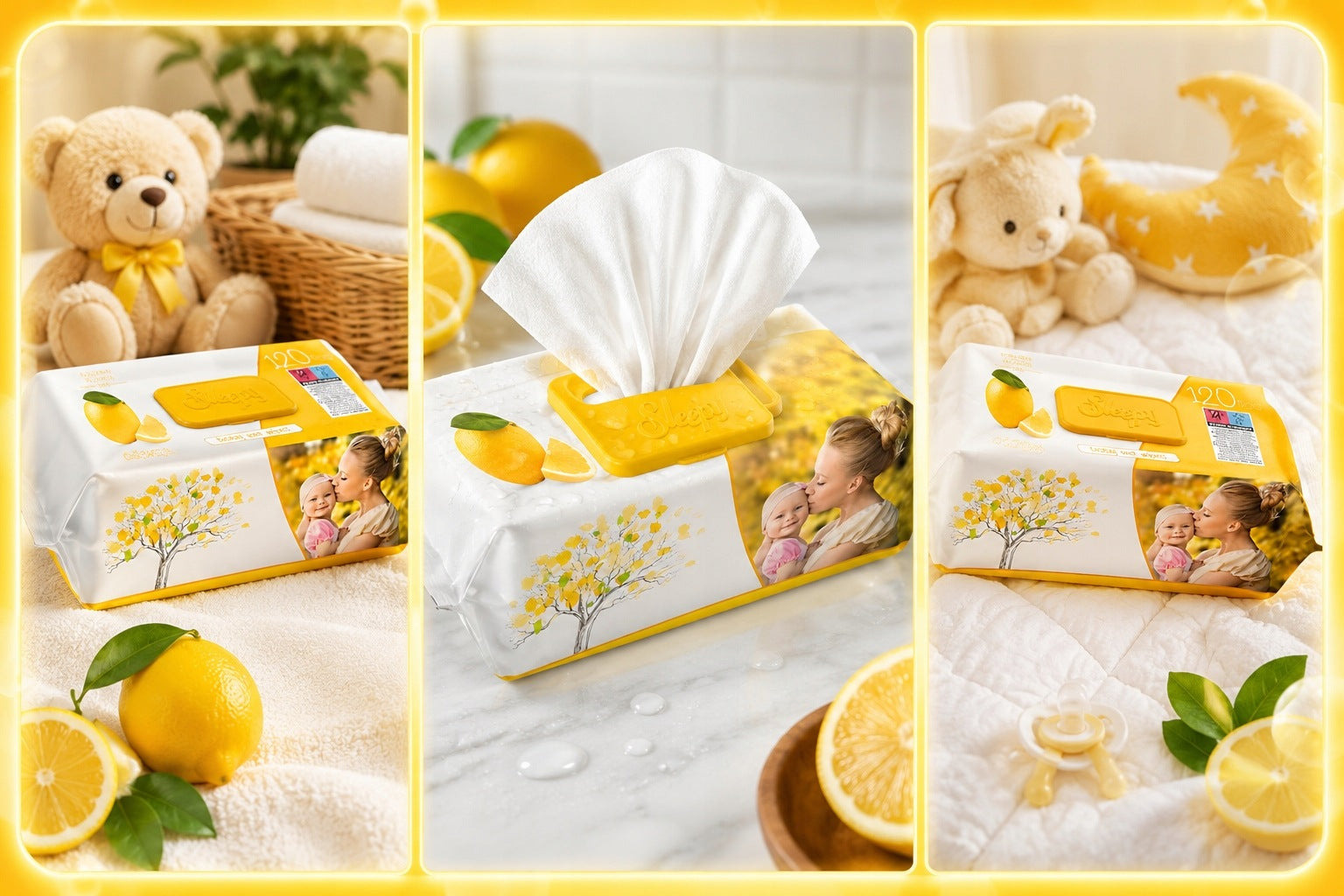 SLEEPY WET WIPES FOR BABIES LEMON SCENT 120PCS Manufacturer code WW_Yellow