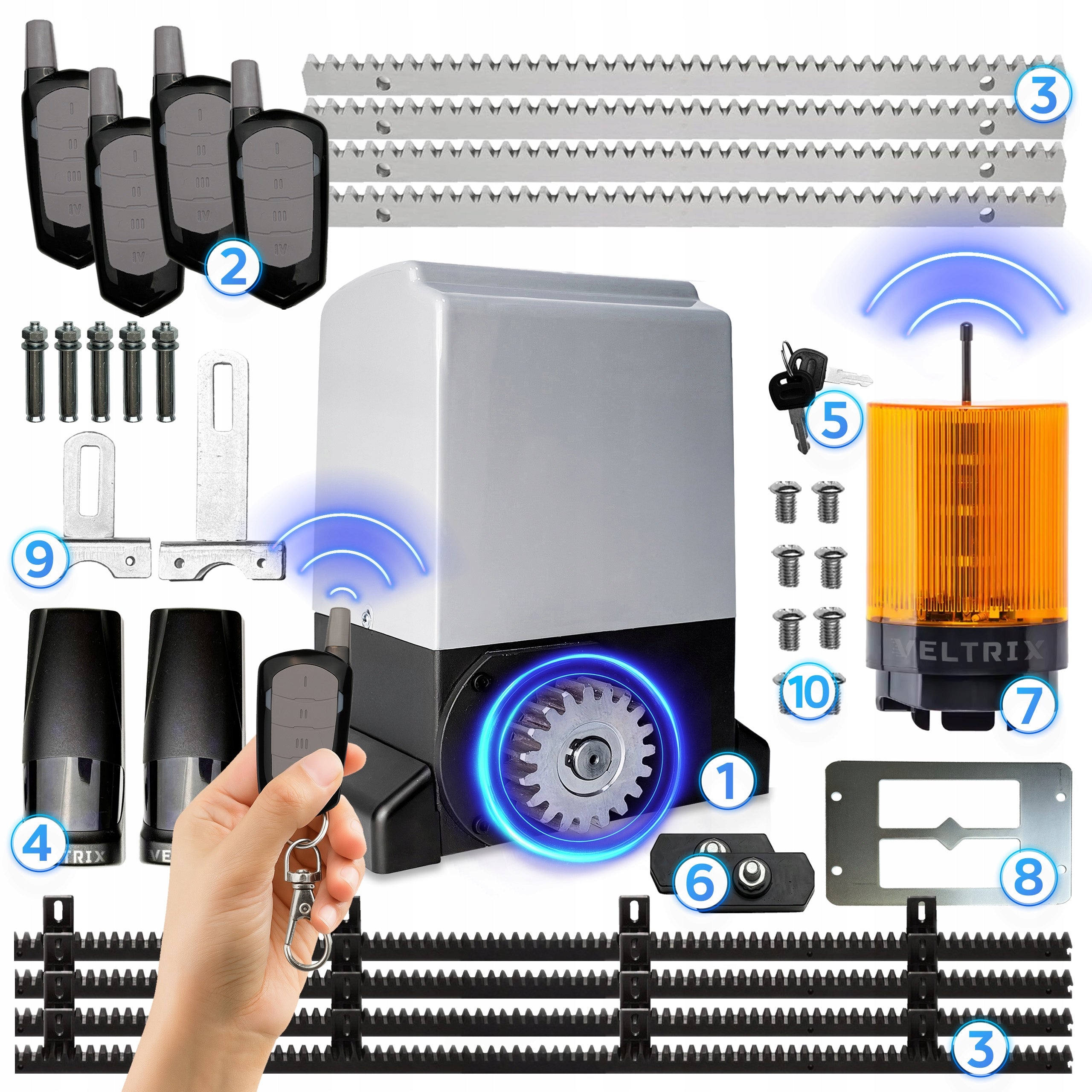 SLIDING gate drive SET 800kg + 4 remote controls + LED lamp Drive type for sliding gates