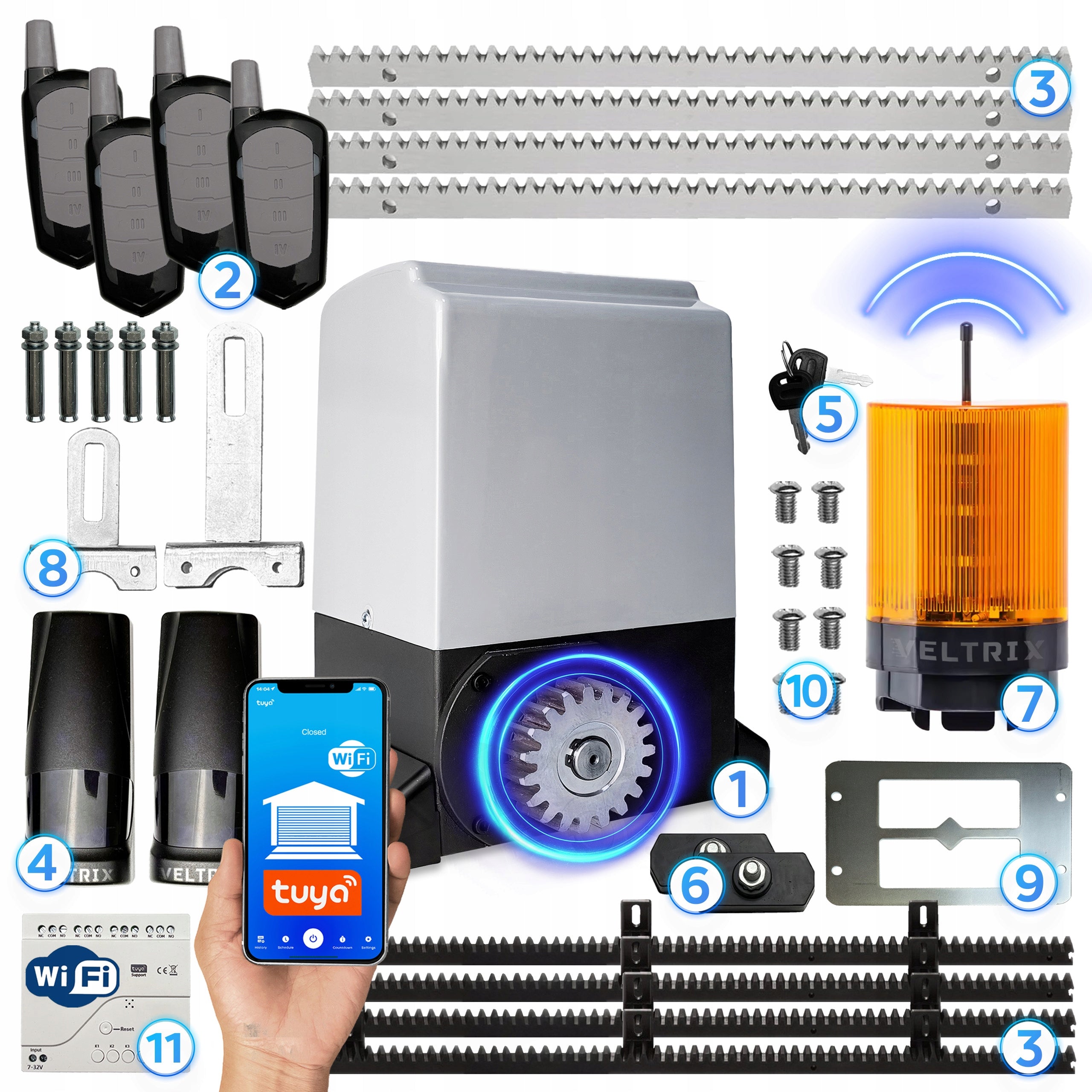 SLIDING gate drive SET 800kg + 4 remote controls + LED lamp + WIFI Drive type for sliding gates