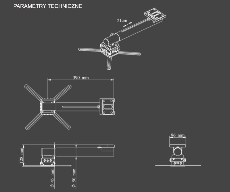 SLIM HORIZONTAL Projector Ceiling Bracket 25KG Brand Kraftmann