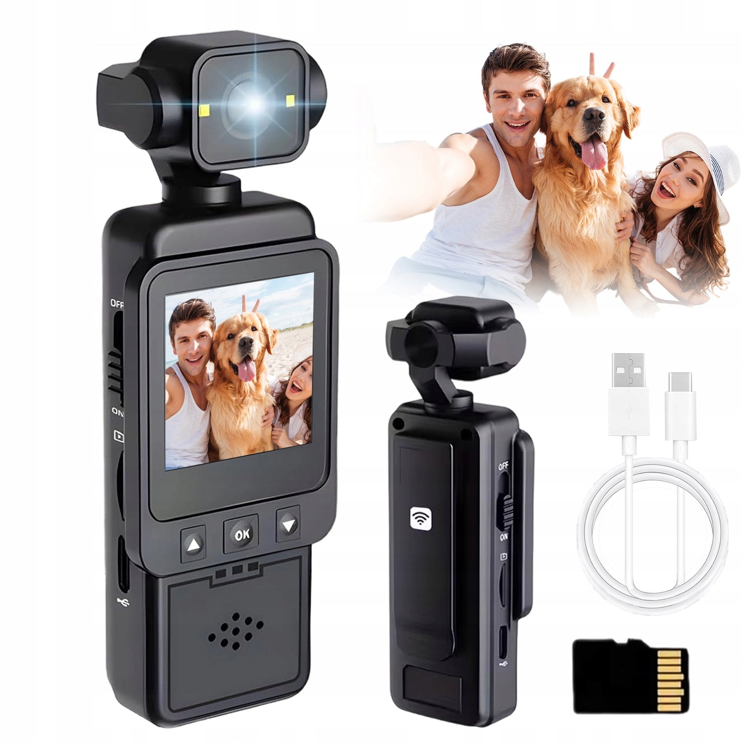 SMALL ACTION CAMERA WIFI 1080P 1000MAH WITH CARD 32GB LCD SCREEN 360° KILPS GIFT