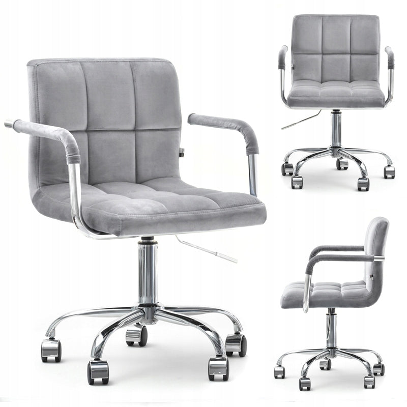 SMALL ARMCHAIR ON WHEELS HEIGHT ADJUSTMENT STYLE GLAMOUR ELIS GREY WEL CHROME