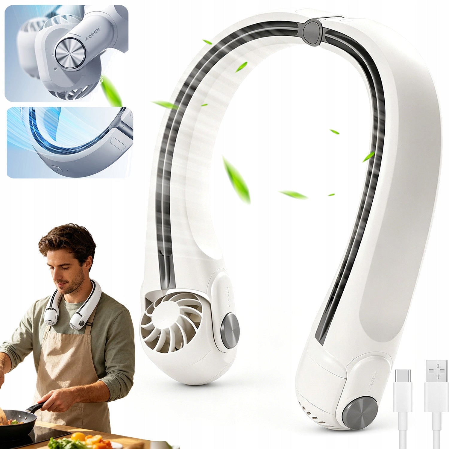 SMALL FAN NECK FAN 3-SPEED QUIET PORTABLE USB 2400mAh