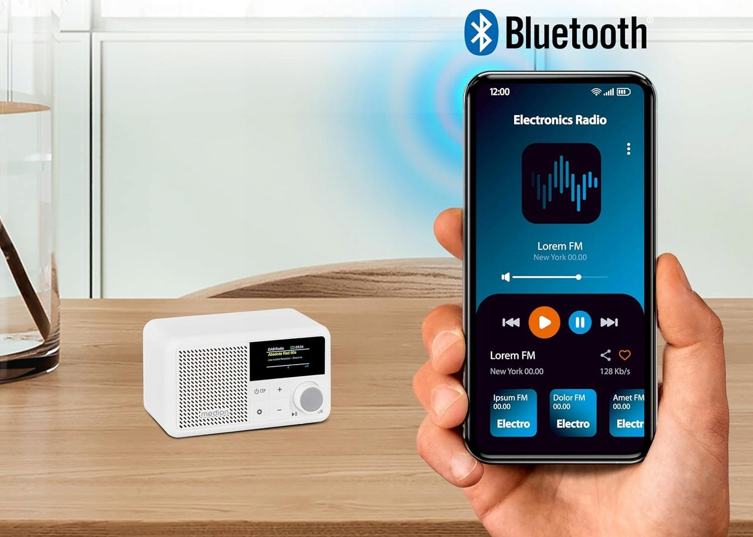 SMALL RADIO PORTABLE DIGITAL LED DAB+ Bluetooth RECHARGEABLE WHITE Manufacturer code PRZENOŚNE ODPORNE RADIO CYFROWE DAB+ FM AKU