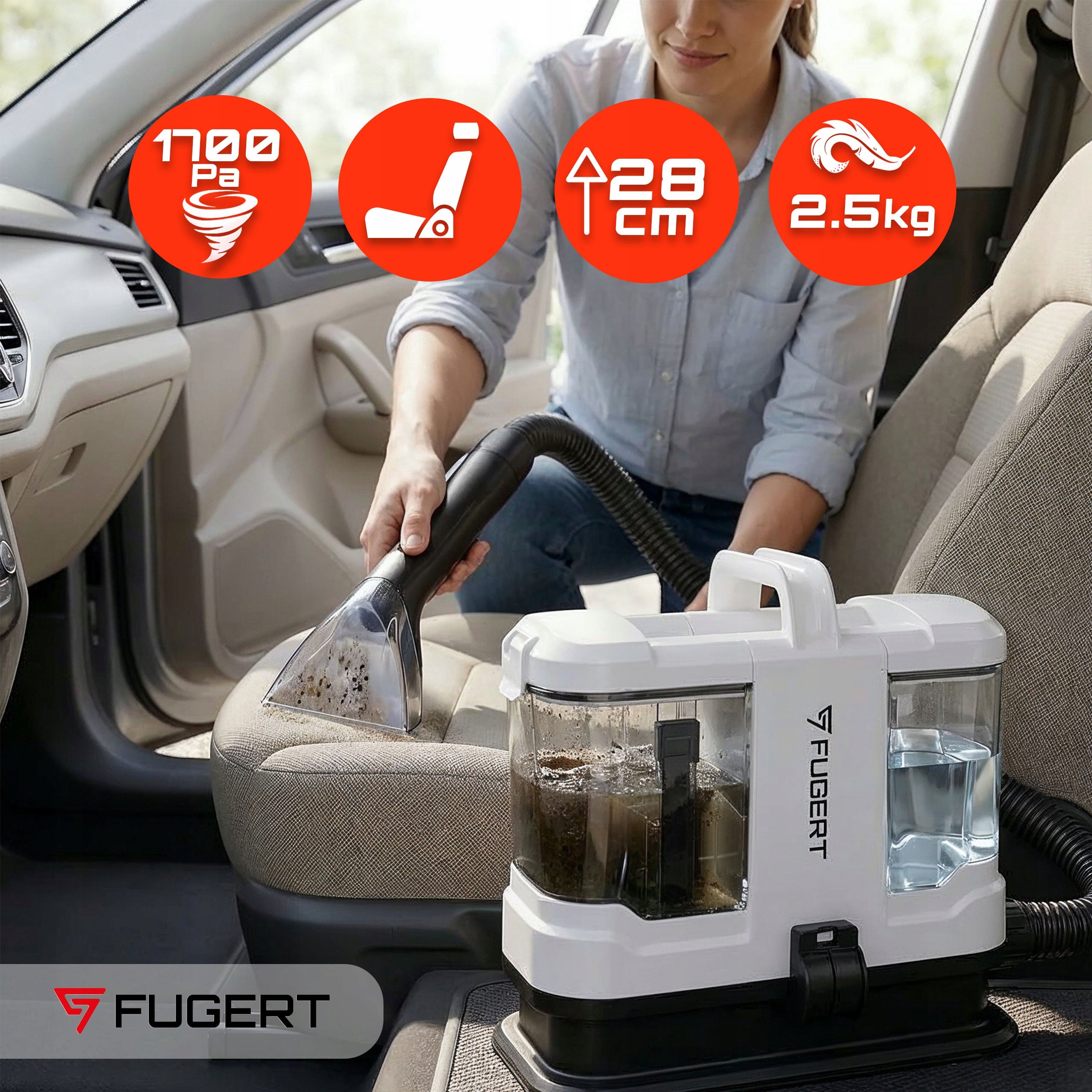 SMALL WASHING VACUUM CLEANER FOR UPHOLSTERY AND CARPETS PORTABLE FUGERT FUG-0249 Power 350 W