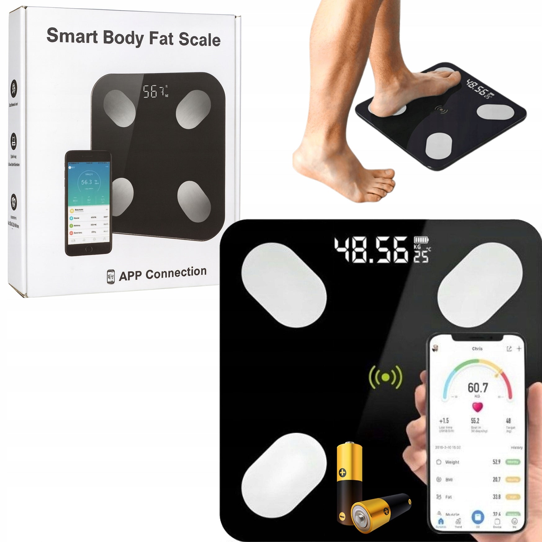 SMART BATHROOM SCALE ANALYTICAL BLUETOOTH APP 17 FUNCTIONS