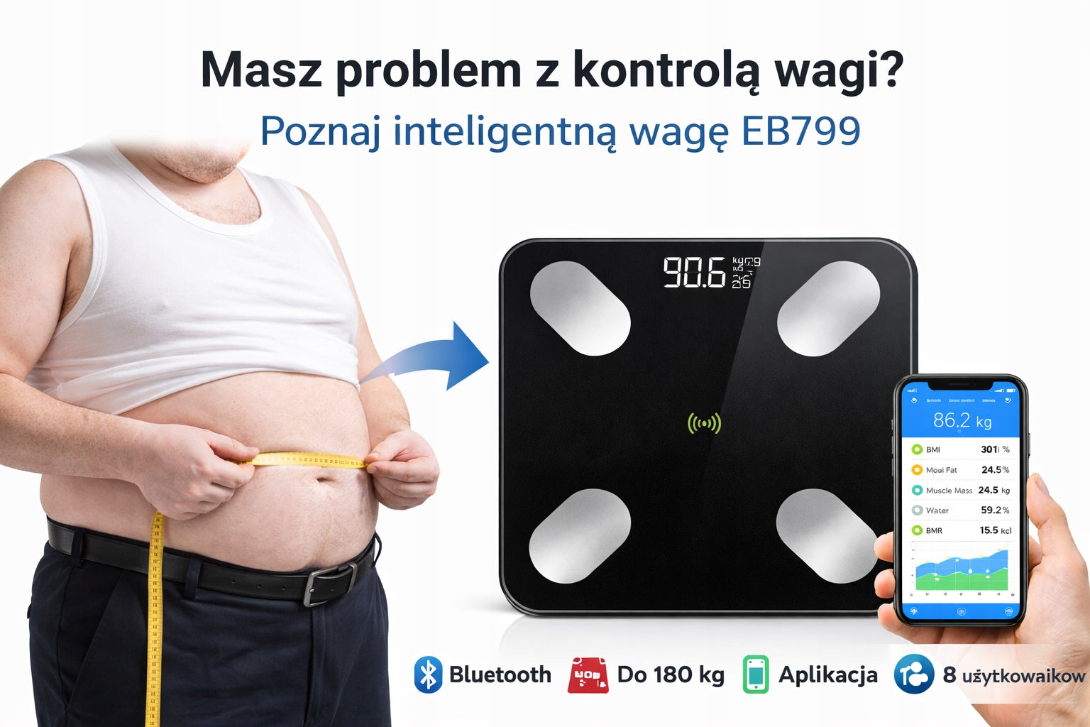 SMART BATHROOM SCALE GLASS SMART + batteries Manufacturer code EB799