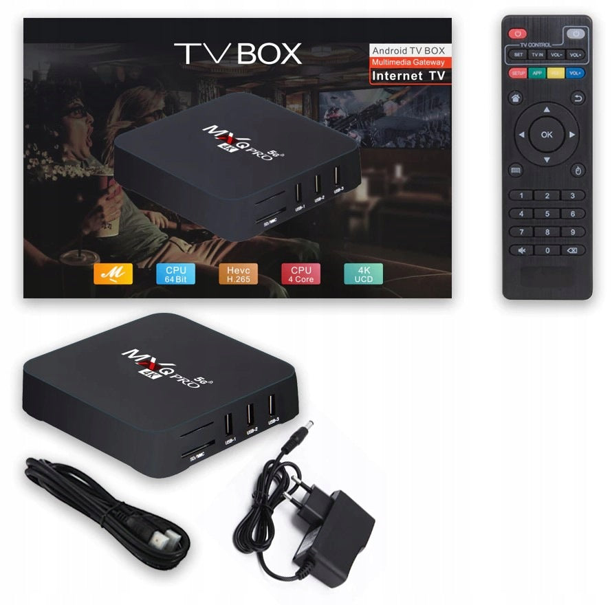 SMART TV BOX MXQ PRO 4K 1GB+8GB ANDROID 12.0 WIFI SD DECODER Polish Audio formats MP3 WMA