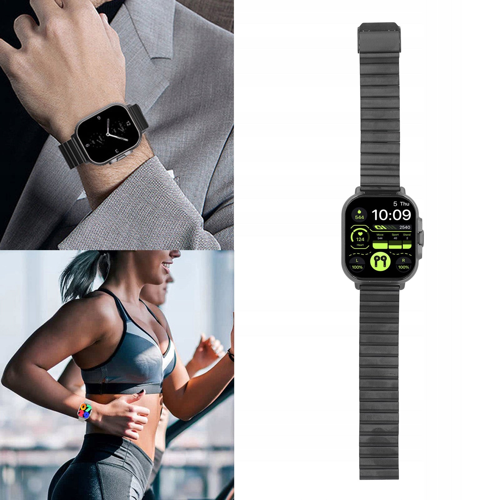SMART WATCH WITH HEADPHONES BLACK 2-IN-1 Batteries included no