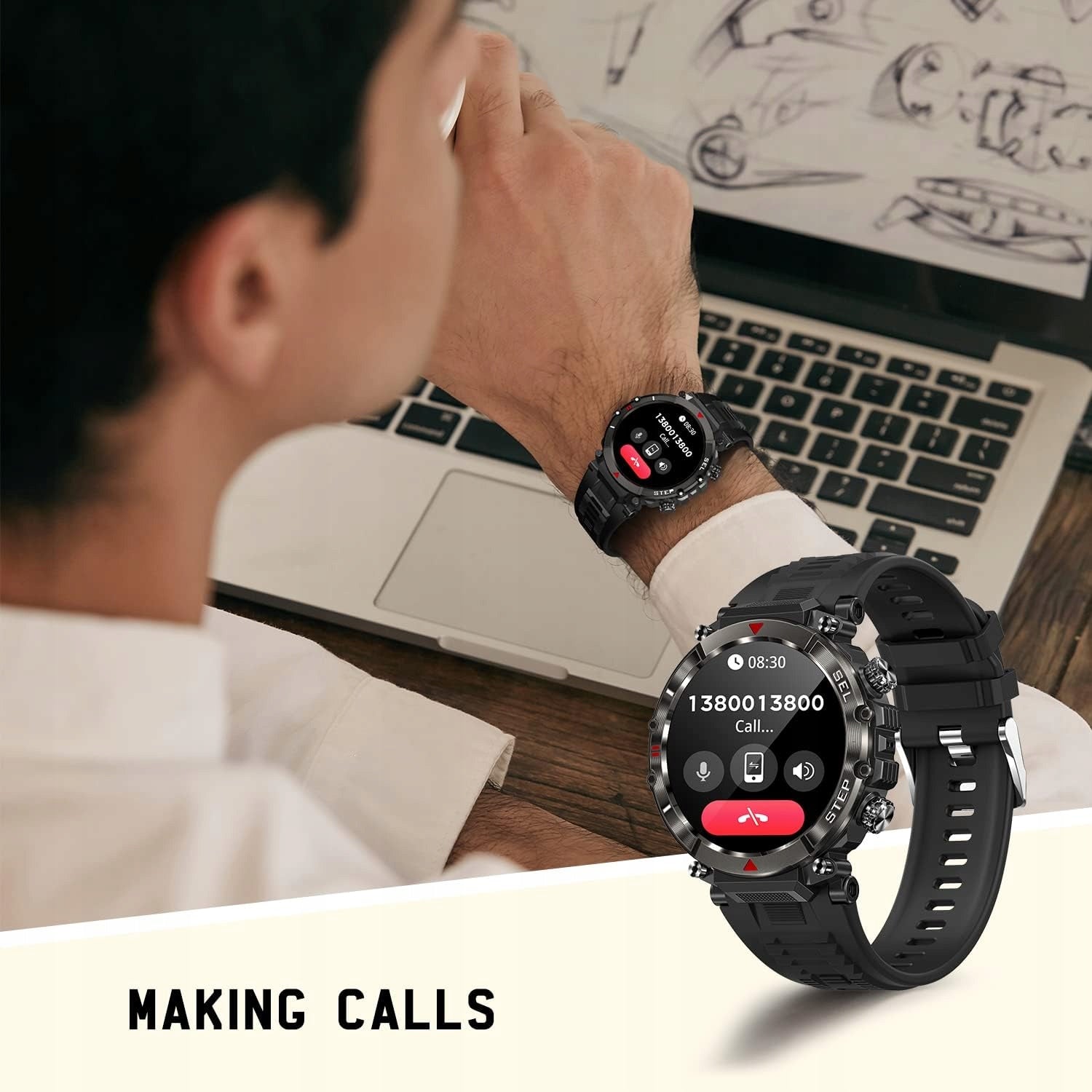 SMARTWATCH 1,39" HD iOS Android Bluetooth HEART RATE PEDOMETER BLACK MALE Packaging status original