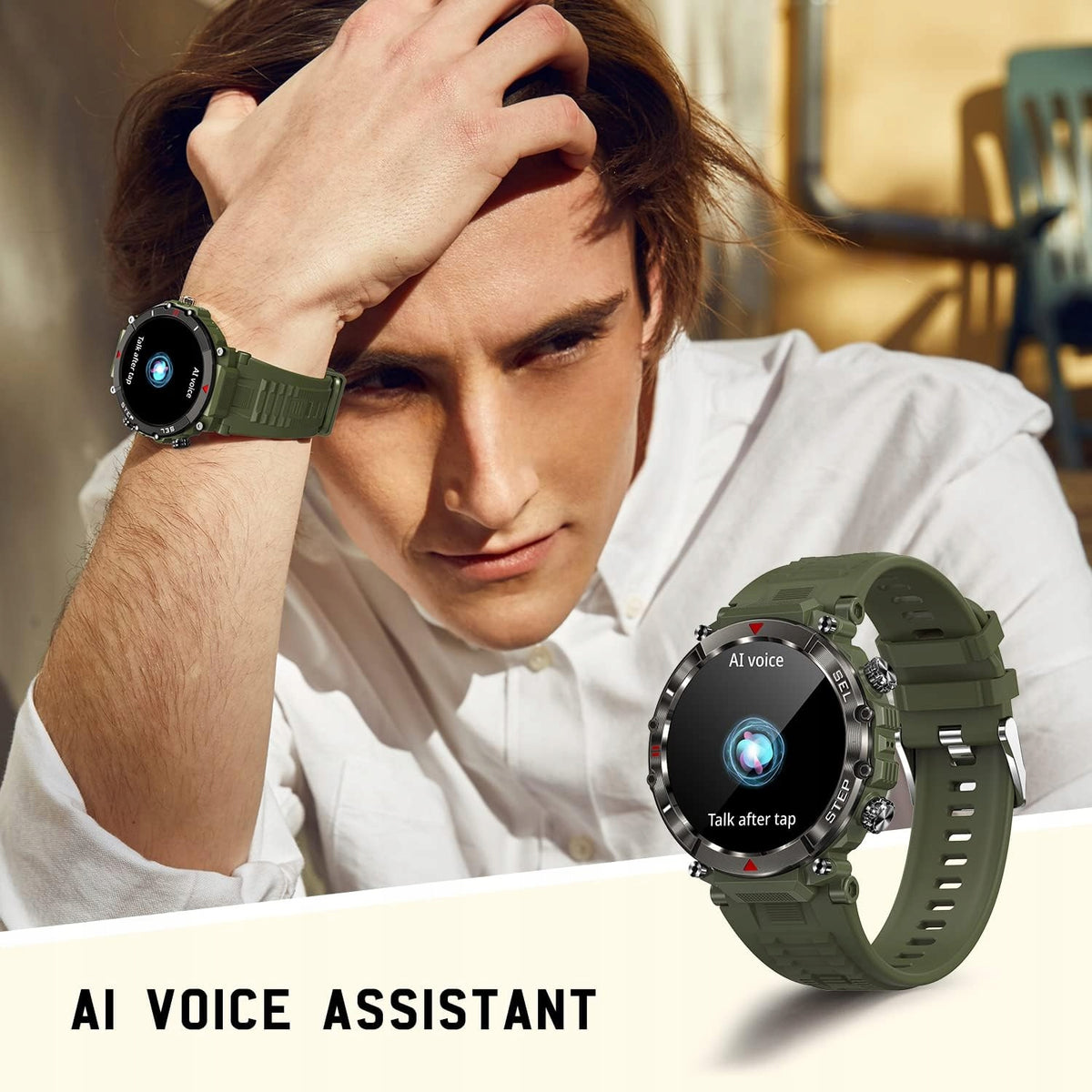 SMARTWATCH 1,39" HD iOS Android Bluetooth HEART RATE PEDOMETER GREEN MALE Kind smartwatch