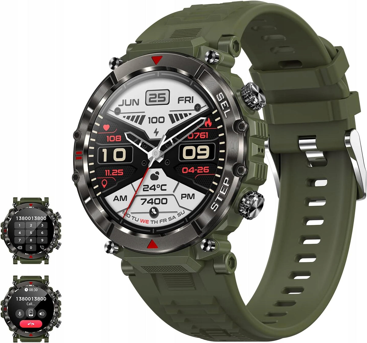 SMARTWATCH 1,39" HD iOS Android Bluetooth HEART RATE PEDOMETER GREEN MALE