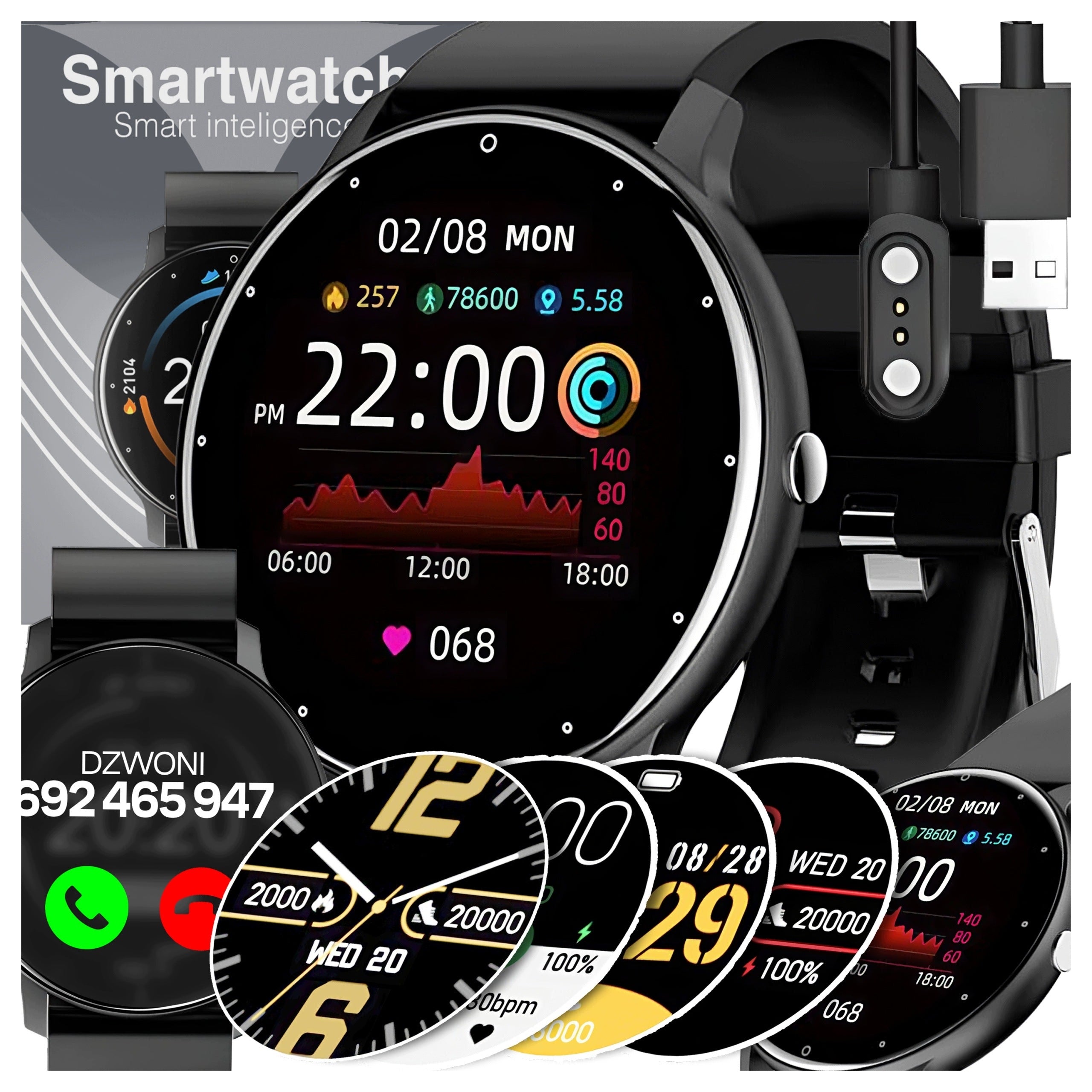 SMARTWATCH BLOOD PRESSURE MONITOR PEDOMETER EKG TALK ANDROID IOS PL