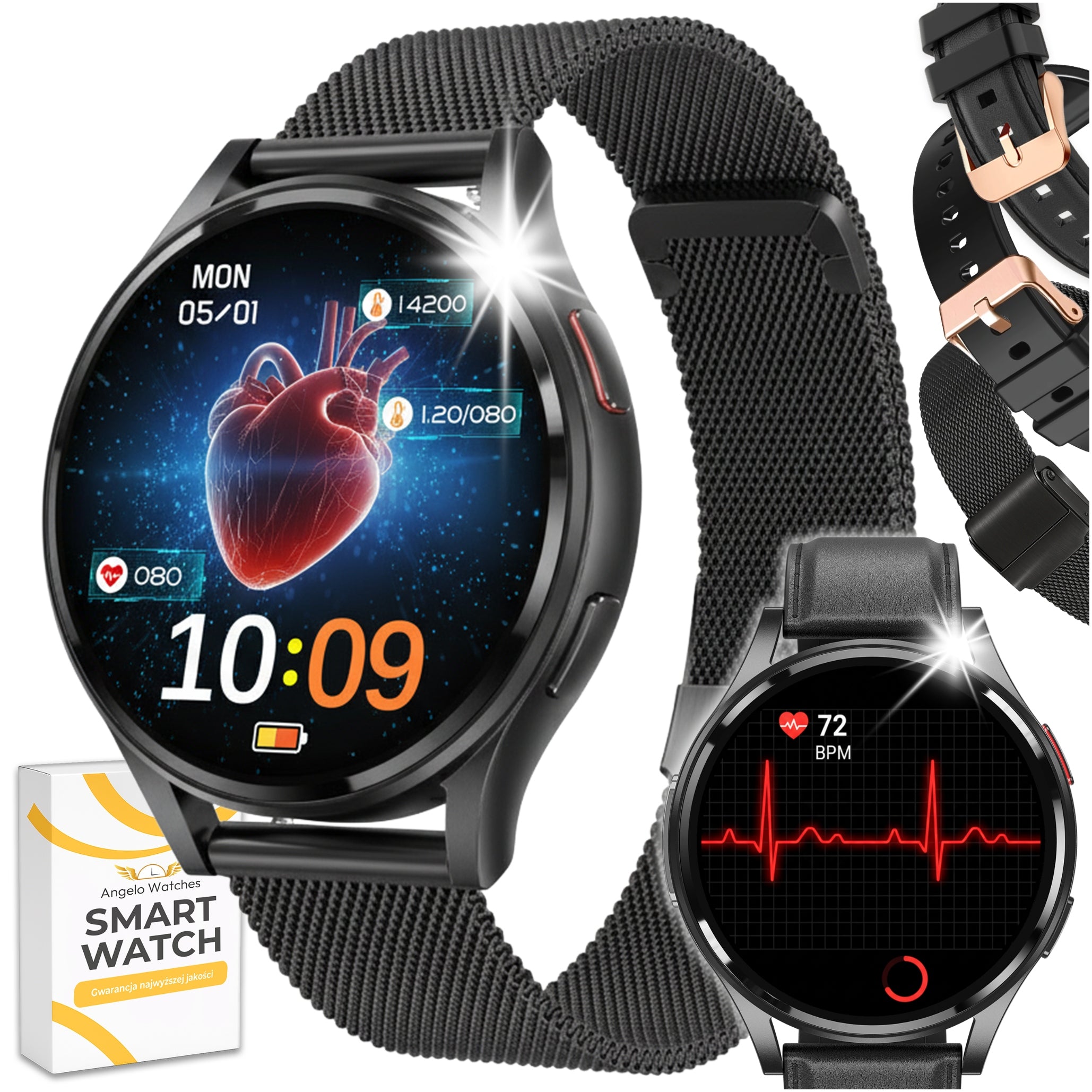 SMARTWATCH CARDIOWATCH ECG CALL PRESSURE PPG STEPS AMOLED MENU POLISH