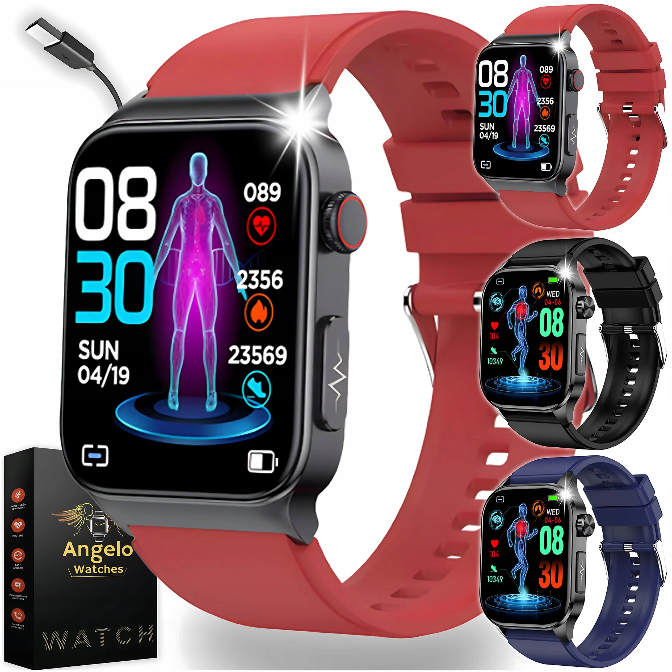 SMARTWATCH CARDIOWATCH FOR SENIOR ECG PPG HRV CALLS MENU POLISH