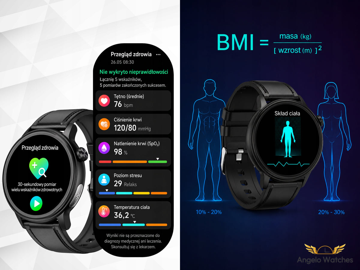SMARTWATCH CARDIOWATCH FOR SENIOR ECG PPG TALK PRESSURE MENU POLISH Brand Angelo Watches