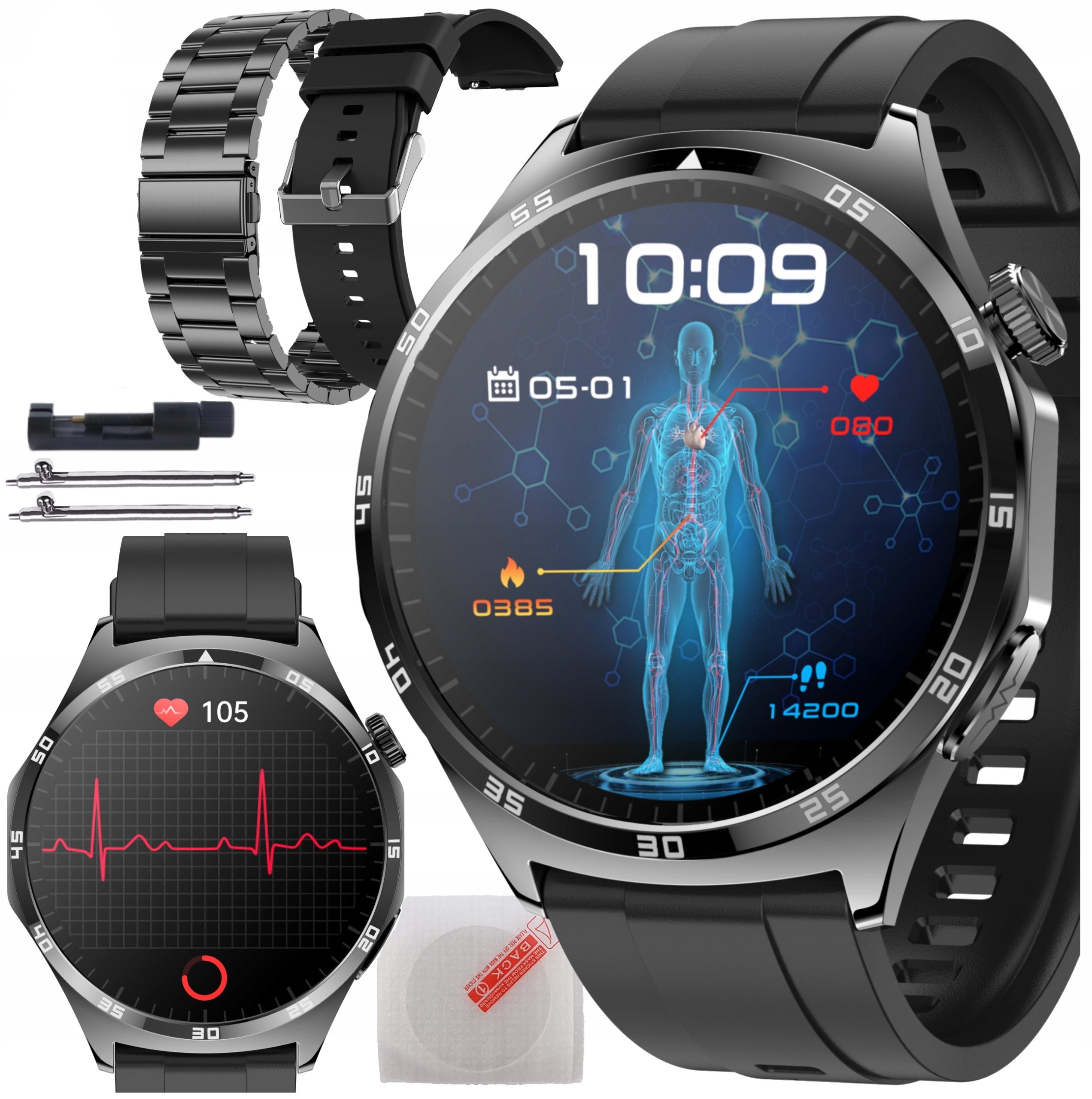 SMARTWATCH ECG WATCH BLOOD PRESSURE MONITOR GLUCOSE CALIBRATION AMOLED MENU Polish