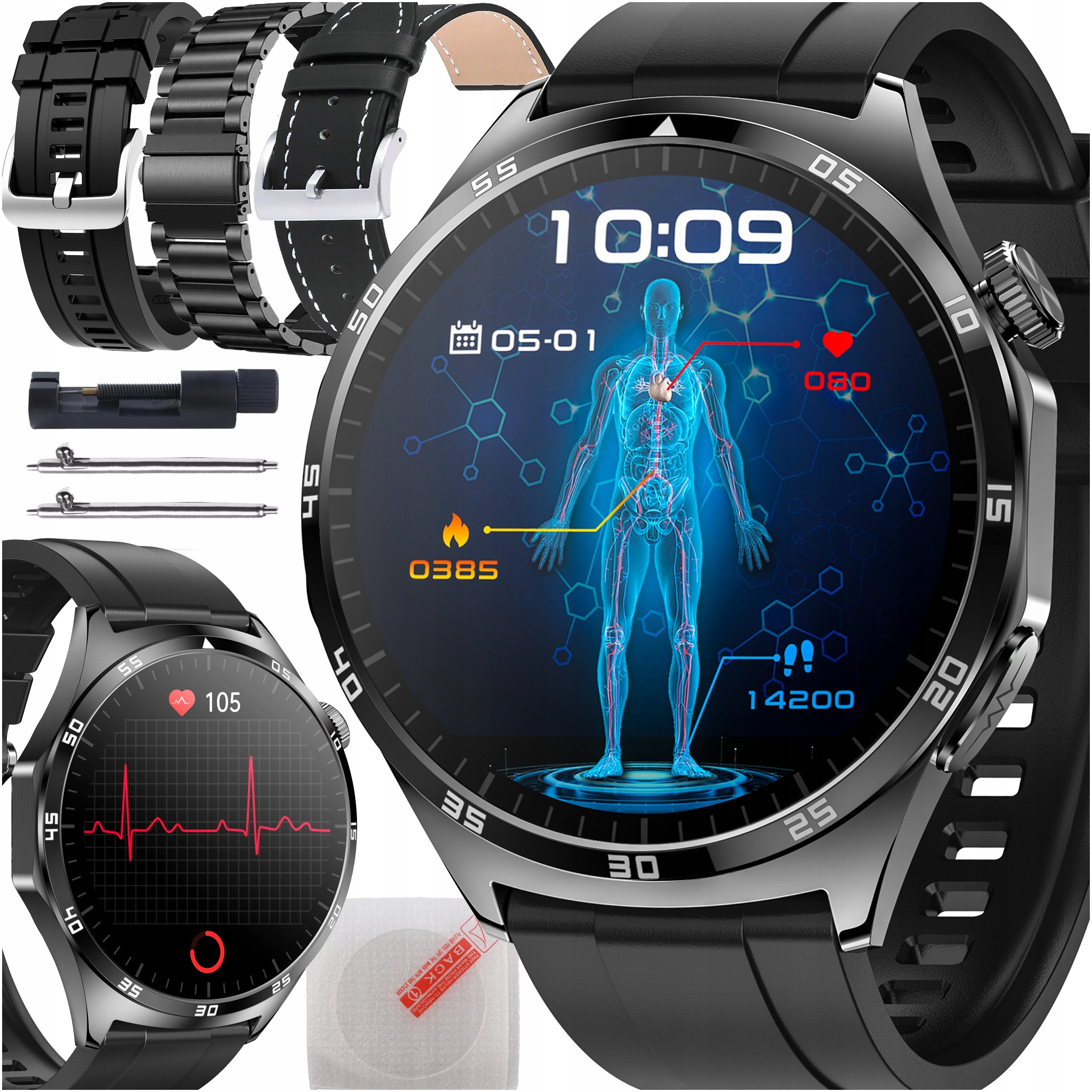 SMARTWATCH ECG WATCH BLOOD PRESSURE MONITOR GLUCOSE CALIBRATION AMOLED MENU Polish