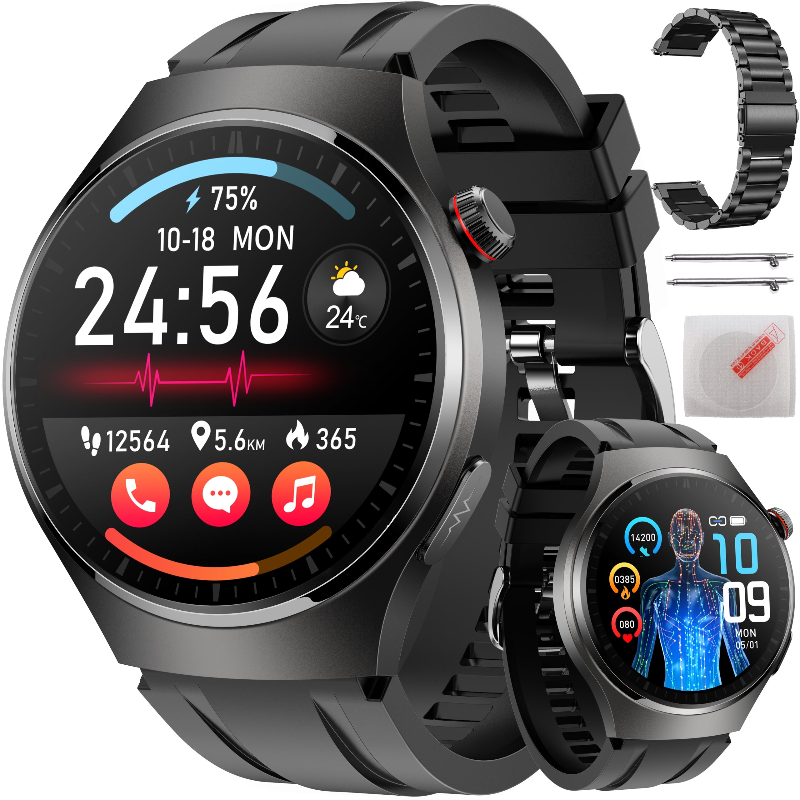 SMARTWATCH ECG Watch Blood Pressure Monitor Glucose Health Report AMOLED 3Strips