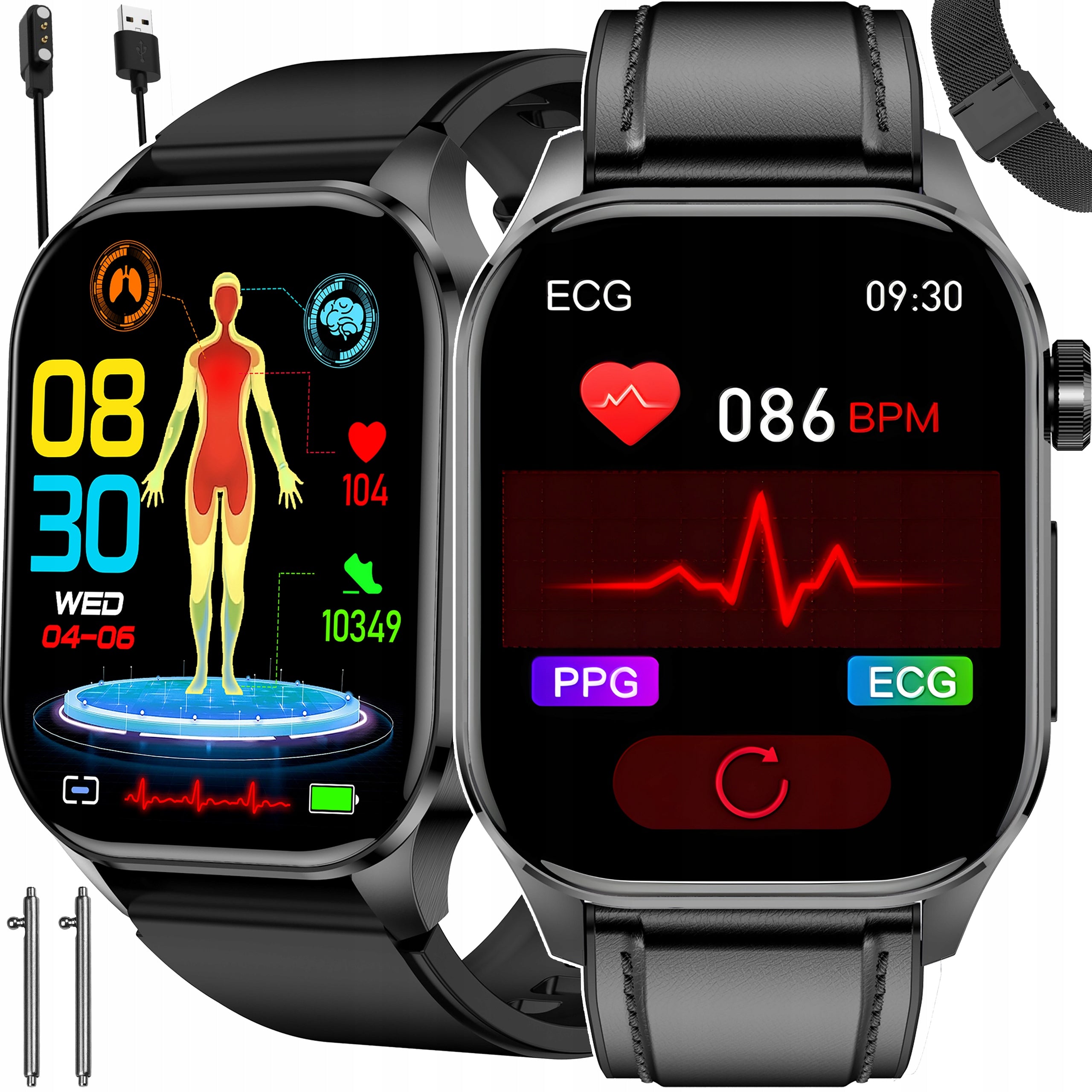 SMARTWATCH ECG watch Glucose Blood Pressure Monitor Talk AMOLED 3 stripes MENUPL