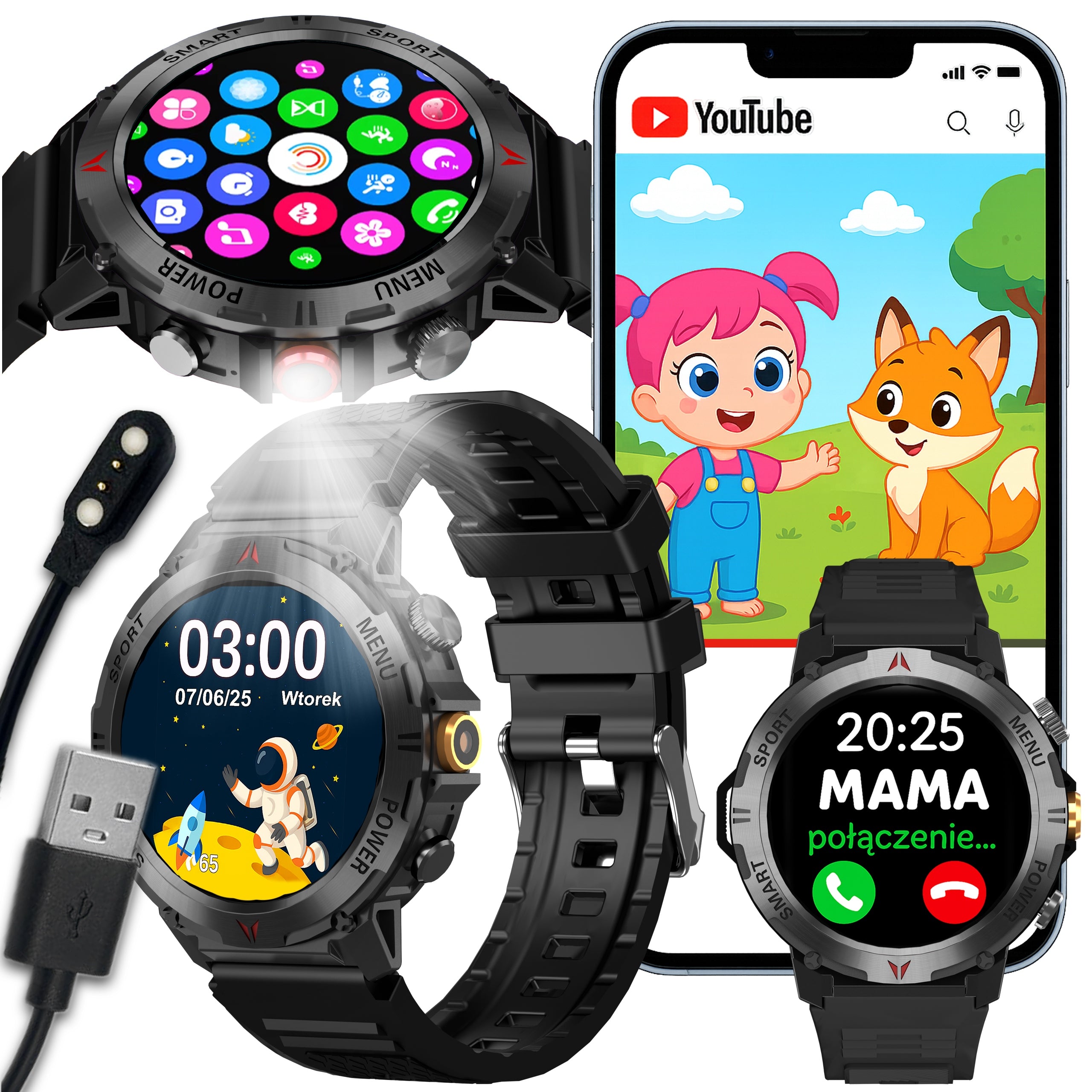 SMARTWATCH FOR CHILDREN CHILD WATCH PHONE SMS BLUETOOTH IP68 BLACK