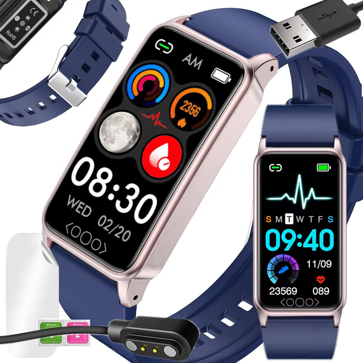 SMARTWATCH FOR MEASURING SUGAR MEDICAL GLUCOSE METER TEMPERATURE PL MENU 2 STRIPES Brand Smart-Trend