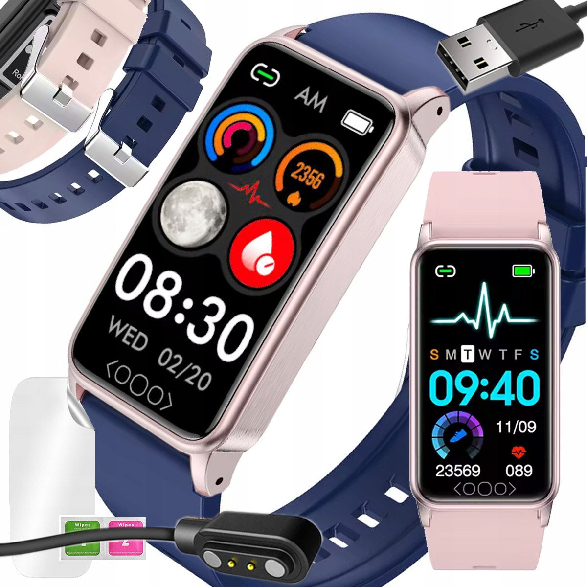 SMARTWATCH FOR MEASURING SUGAR MEDICAL GLUCOSE METER TEMPERATURE PL MENU 2 STRIPES