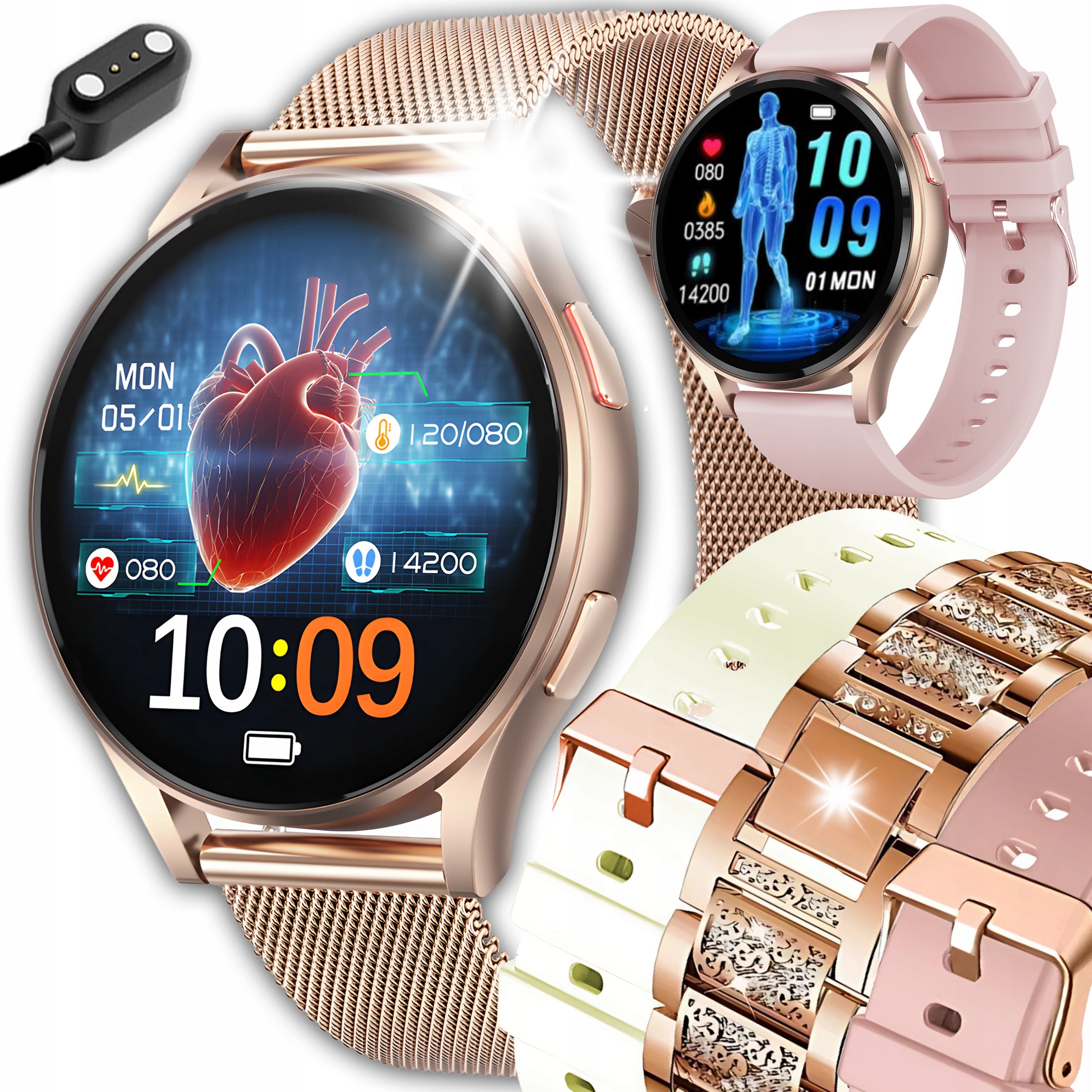 SMARTWATCH FOR SENIOR CARDIOWATCH ECG CONNECTIONS HRV HEART RATE MENU POLISH