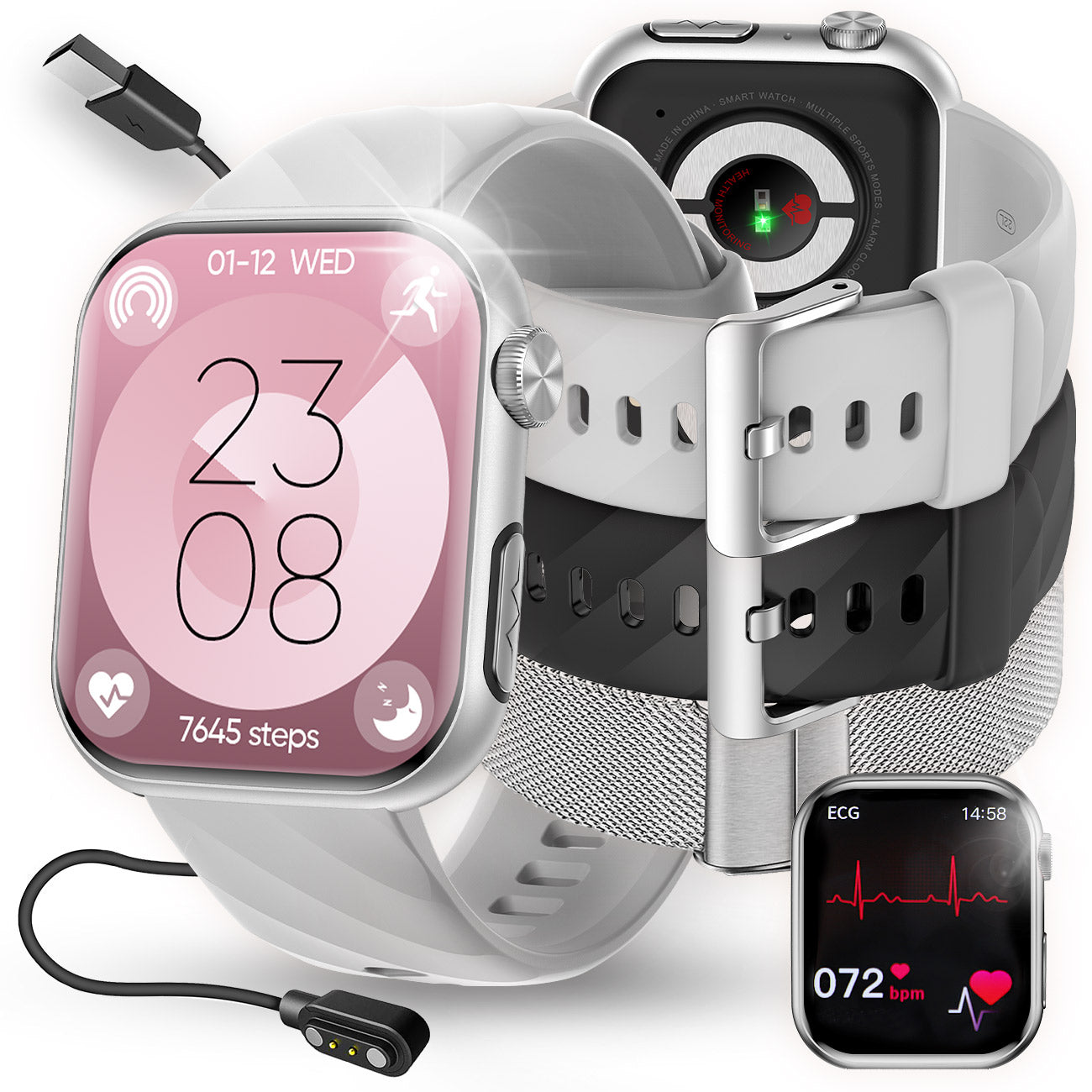 SMARTWATCH FOR SENIOR WATCH HEART RATE PRESSURE EKG OXYGEN BMI HRV MENU PL