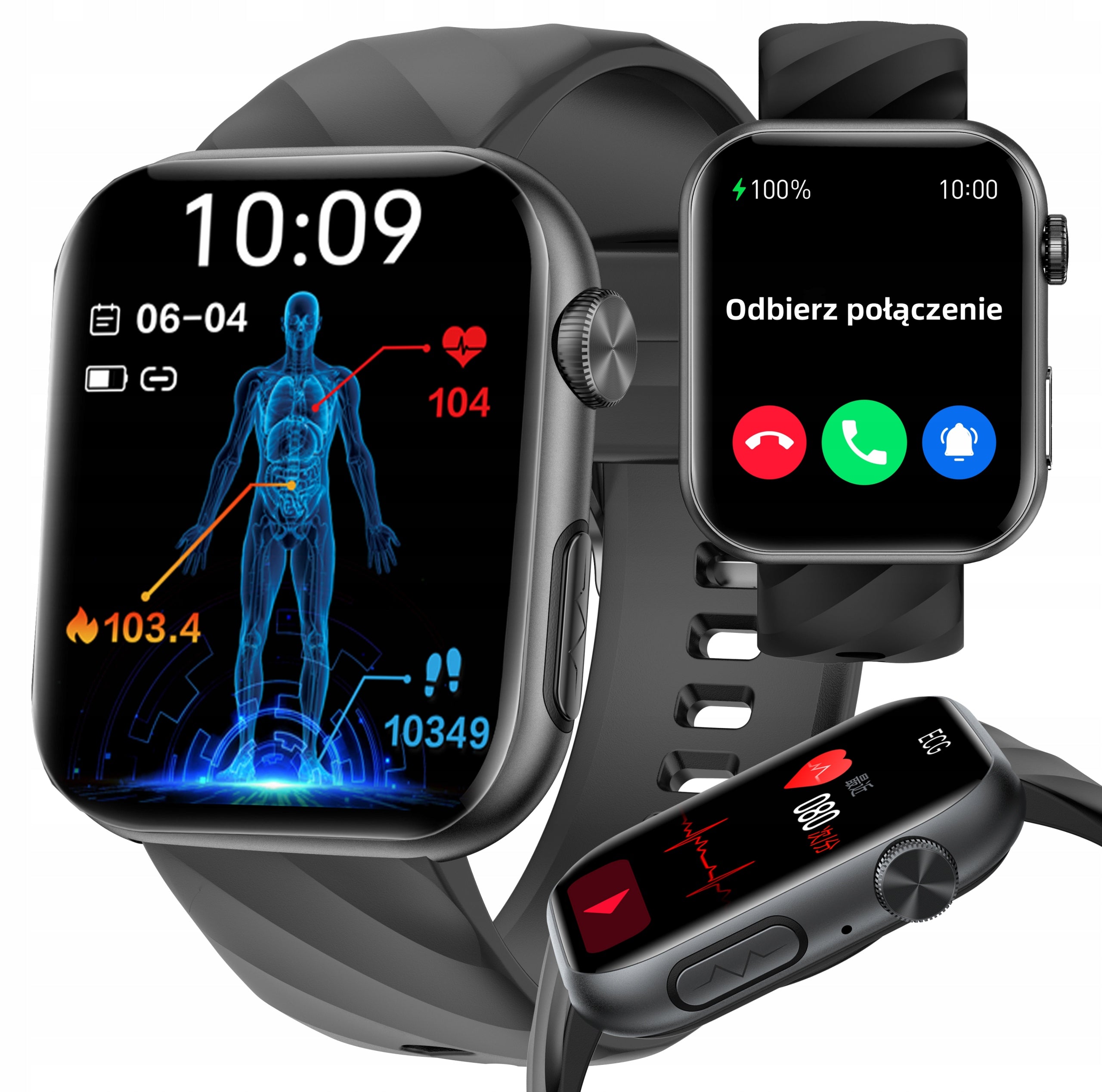 SMARTWATCH FOR SENIOR WITH ECG BLOOD PRESSURE MONITOR GLUCOSE METER PULSE Polish