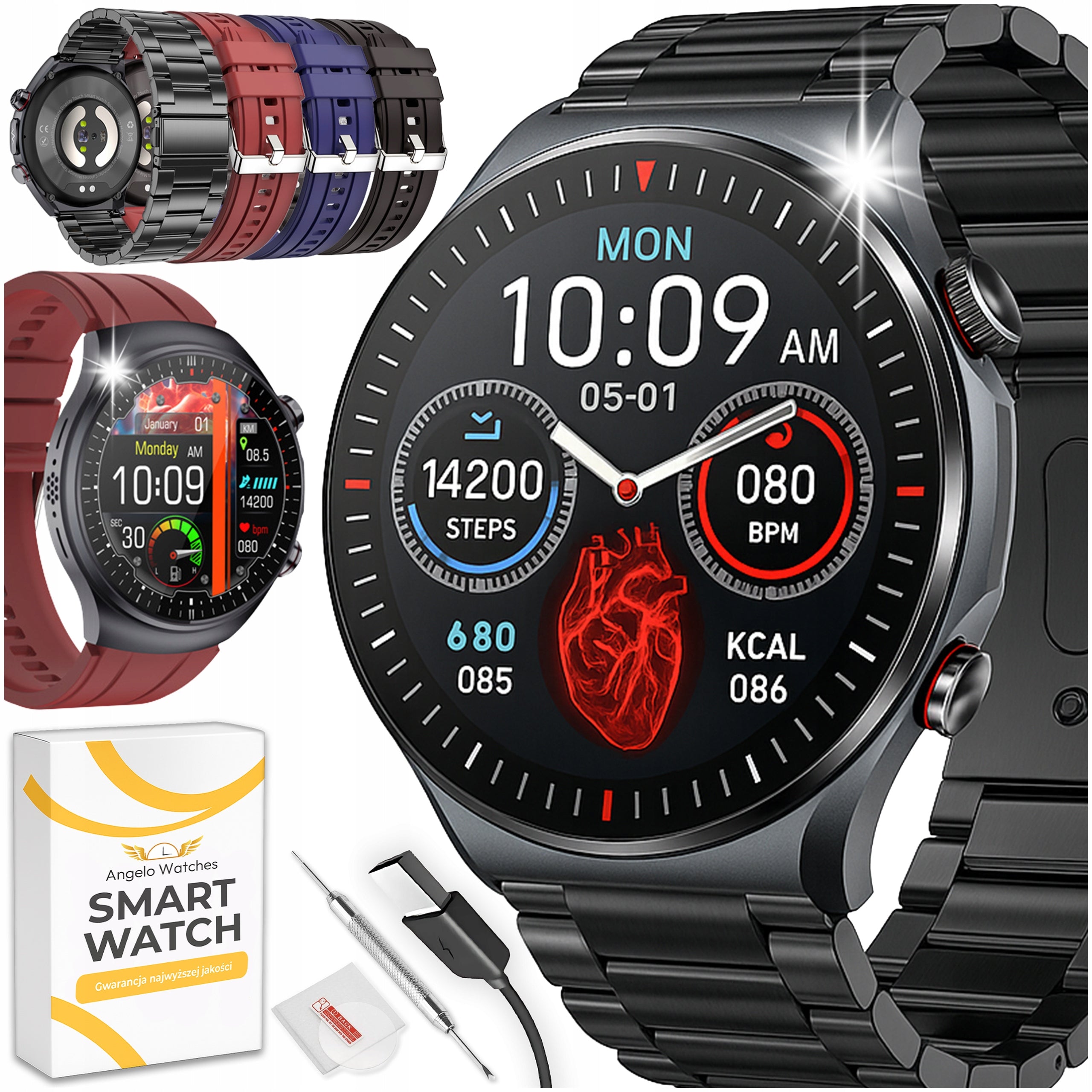 SMARTWATCH MALE CARDIO ECG PRESSURE HRV PULS PPG CONVERSATION SMS MENU POLISH
