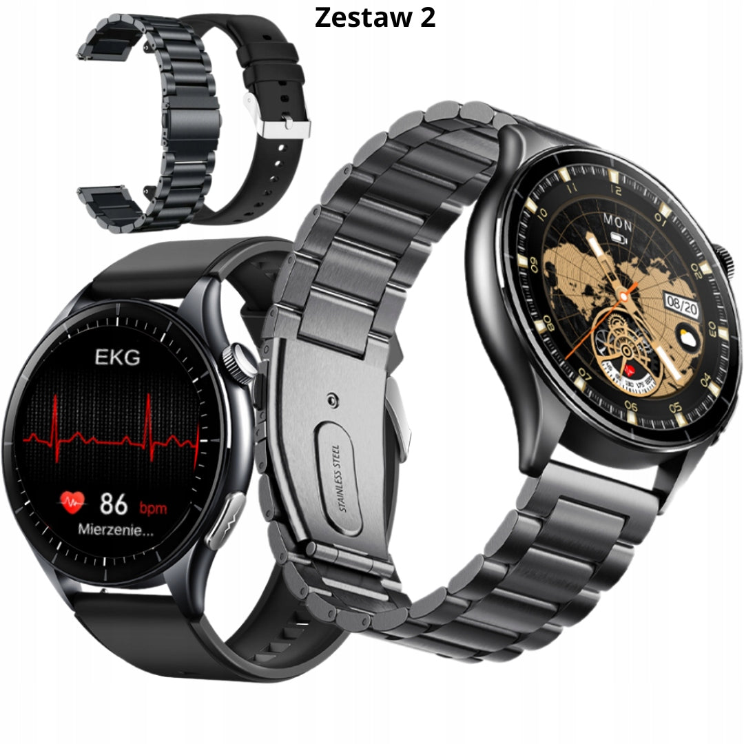 SMARTWATCH MEN'S AMOLED CARDIO EKG SUGAR IP68 MENU PL 2 SPORTS STRAPS Brand NejtStyle