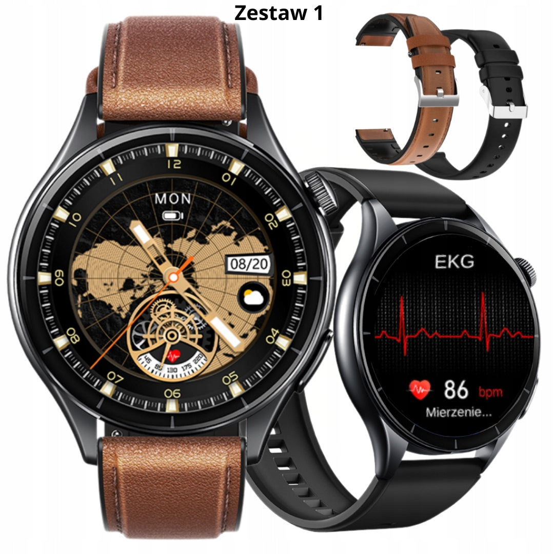 SMARTWATCH MEN'S AMOLED CARDIO EKG SUGAR IP68 MENU PL 2 SPORTS STRAPS Packaging status original