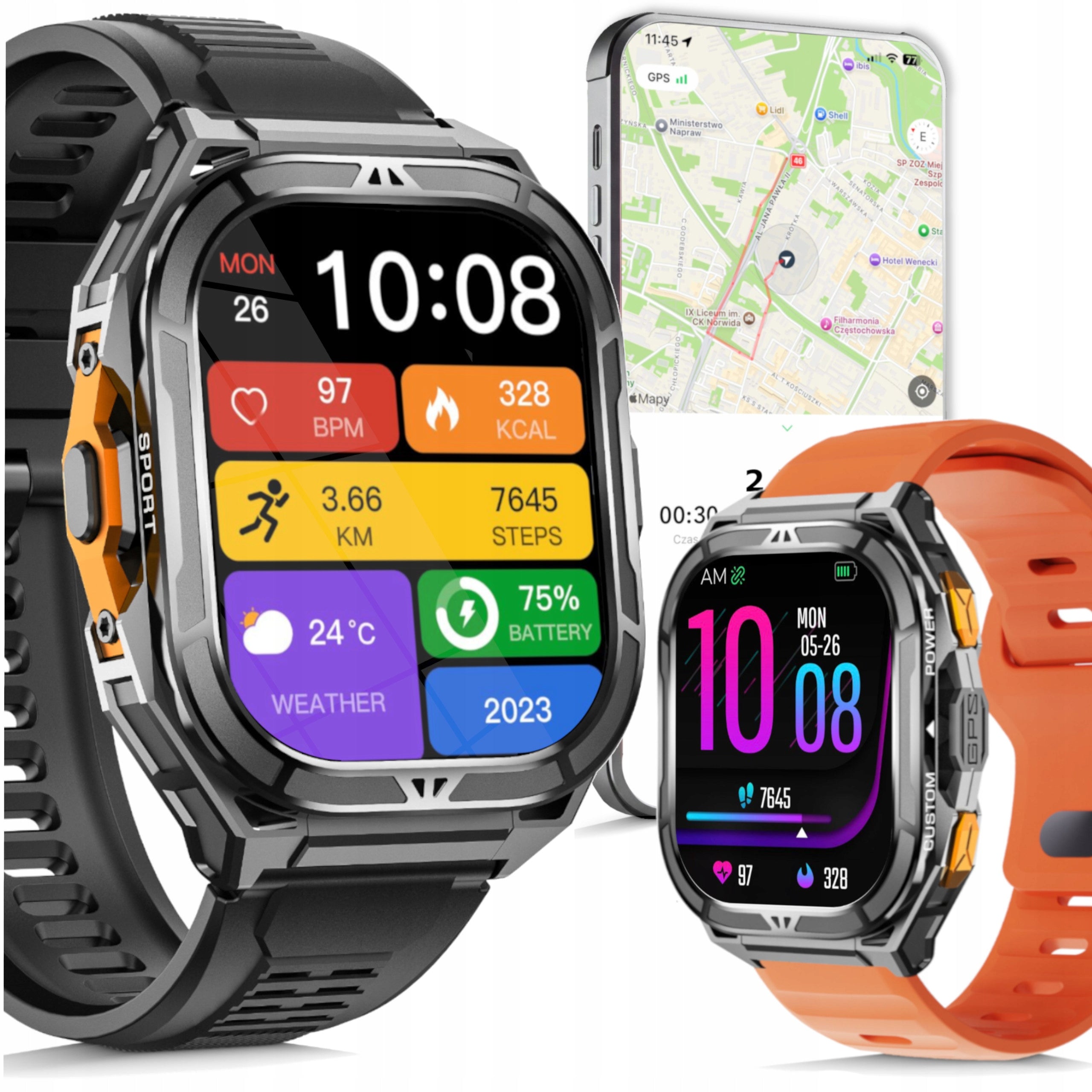 SMARTWATCH MEN'S GPS SWIMMING WATERPROOF ATM 5 SLEEP WENOM TALK + 2STRIPS